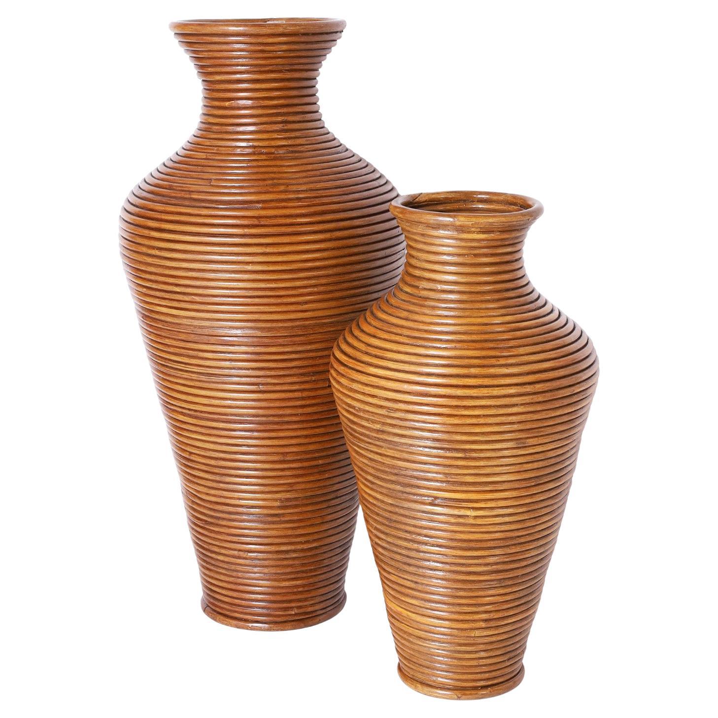 Two Pencil Reed Floor Vases, Priced Individually For Sale