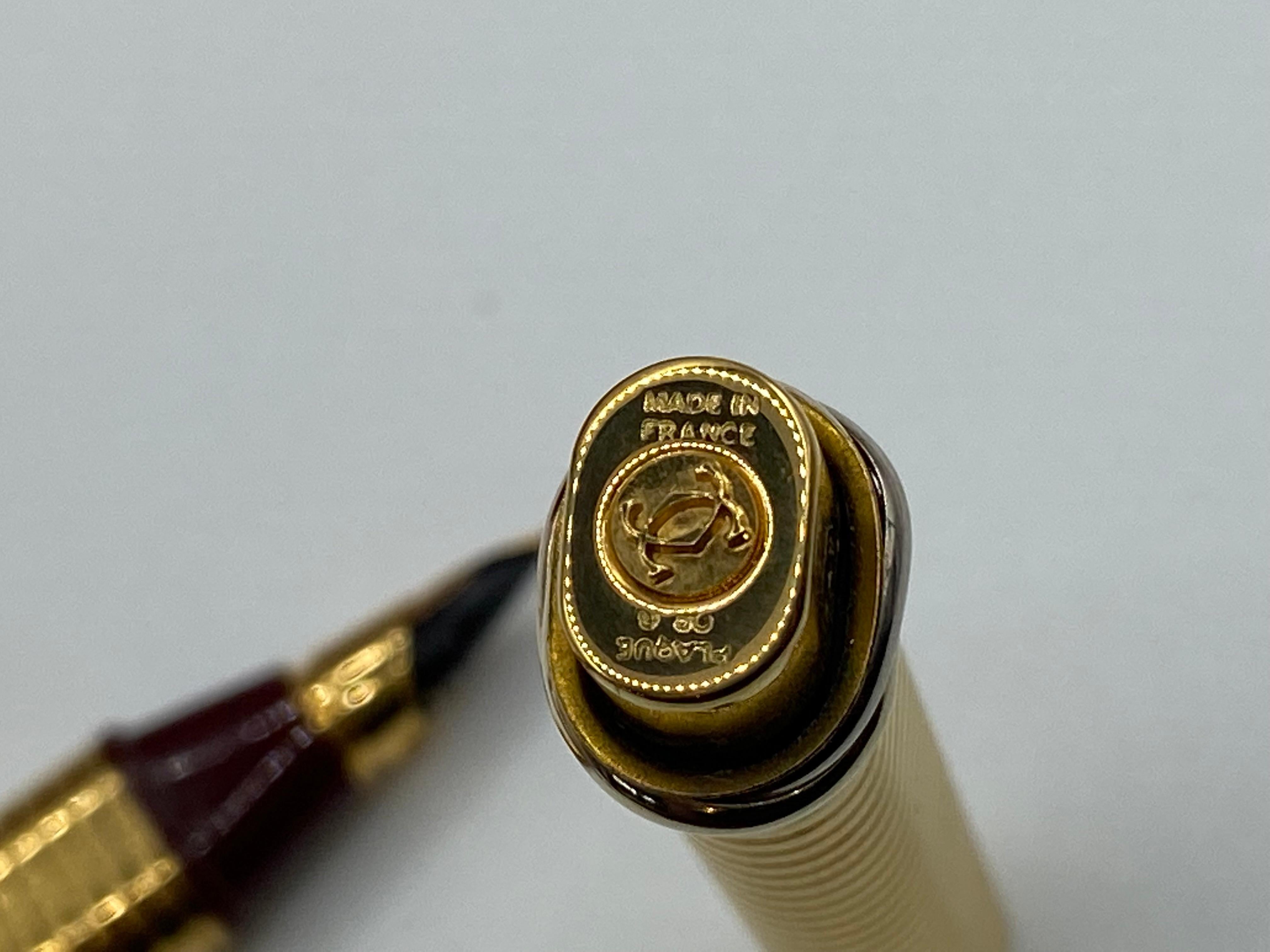Two Pens, a Fountain Pen and a Roller, Santos by Must de Cartier, 18 Kt Gold Plated 3