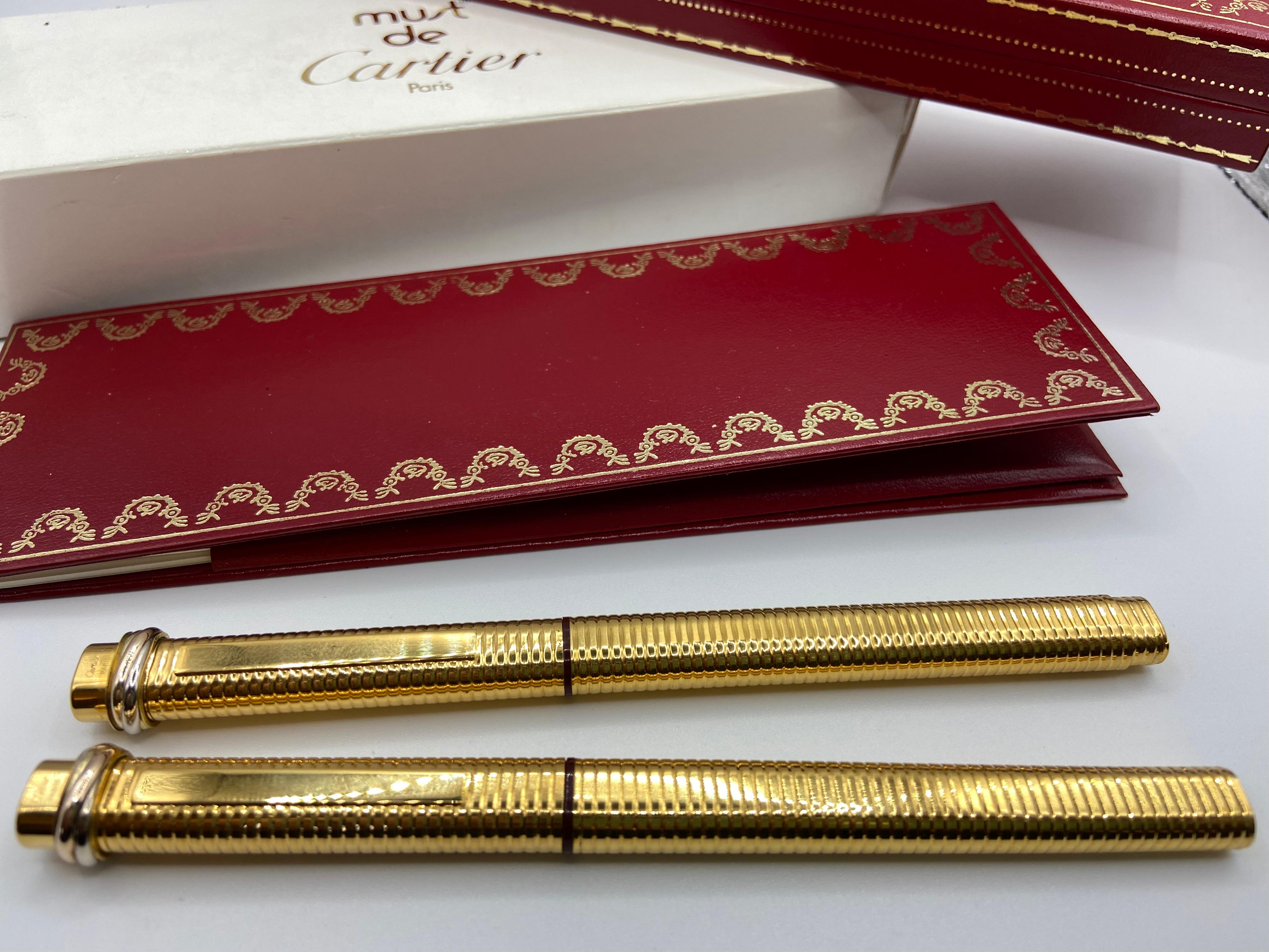 Two Pens, a Fountain Pen and a Roller, Santos by Must de Cartier, 18 Kt Gold Plated 5