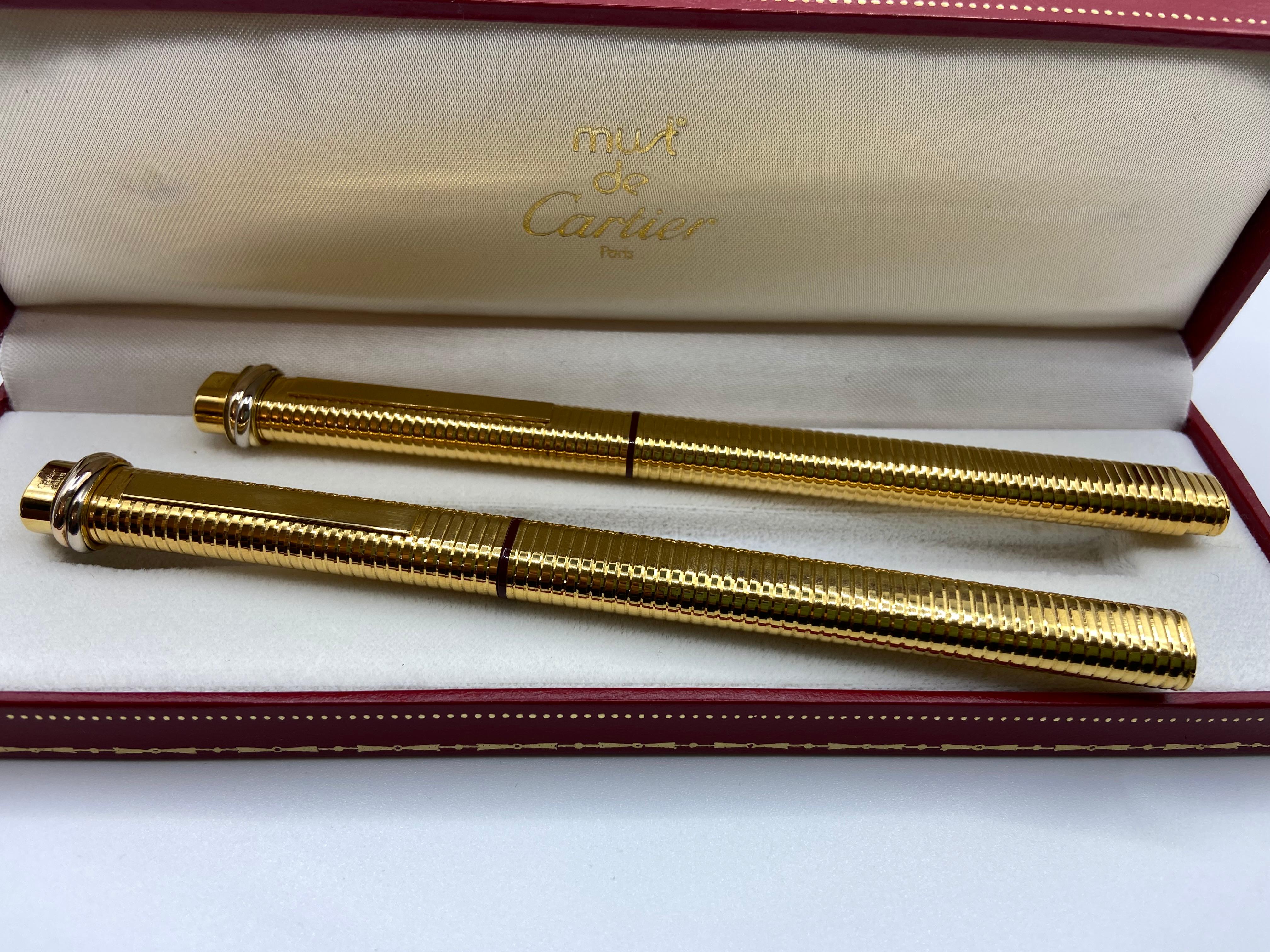Two Pens, a Fountain Pen and a Roller, Santos by Must de Cartier, 18 Kt Gold Plated 8