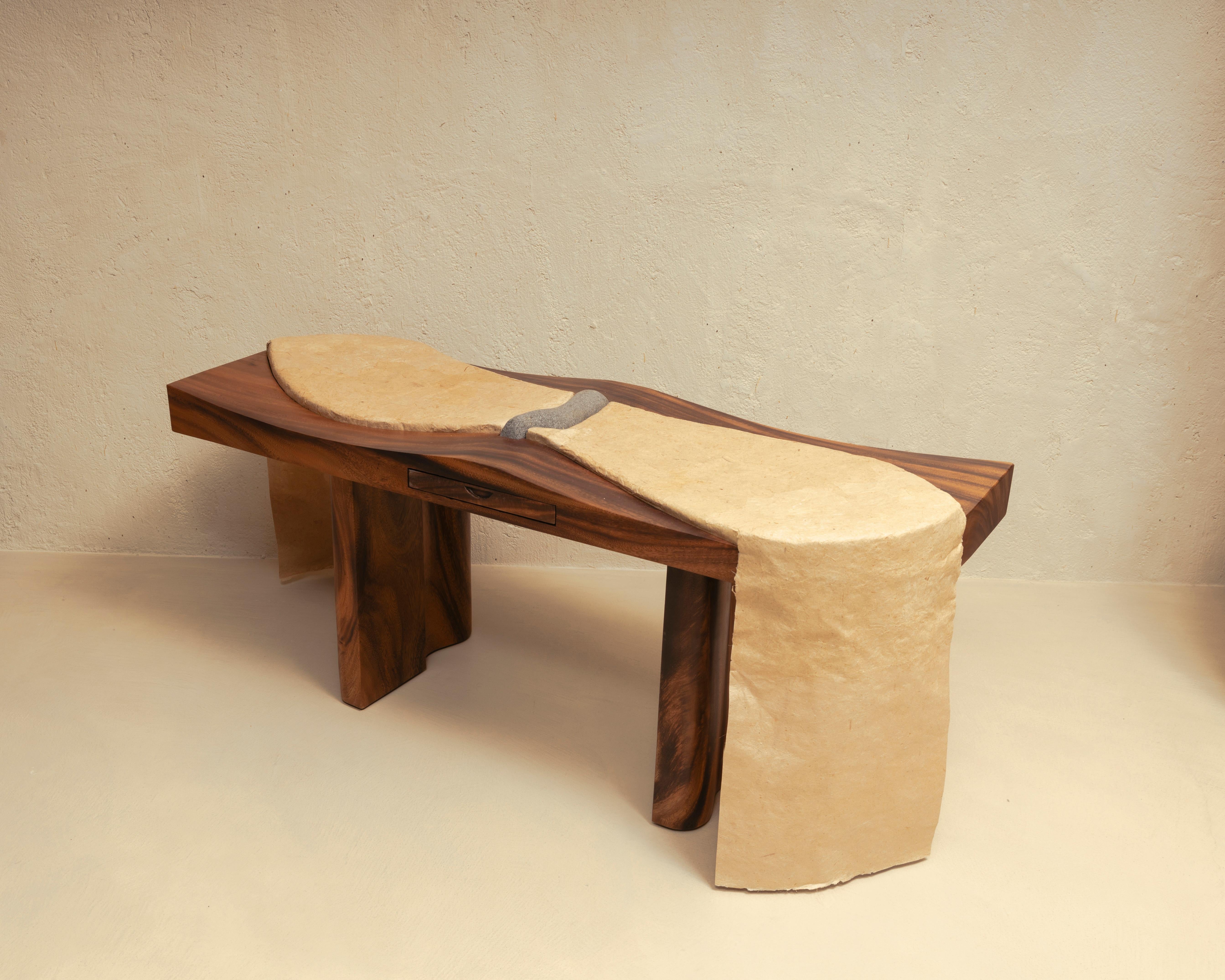 Hand-Carved Two-Person Teak Bench by Kim Mupangilaï