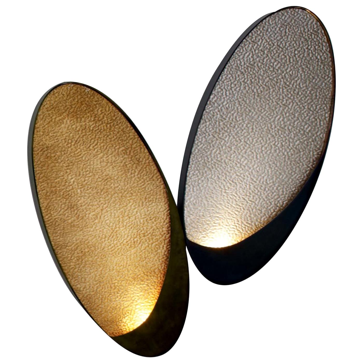 Two-Petal Gold and Steel Wall Light Fixture by Mammini Candido