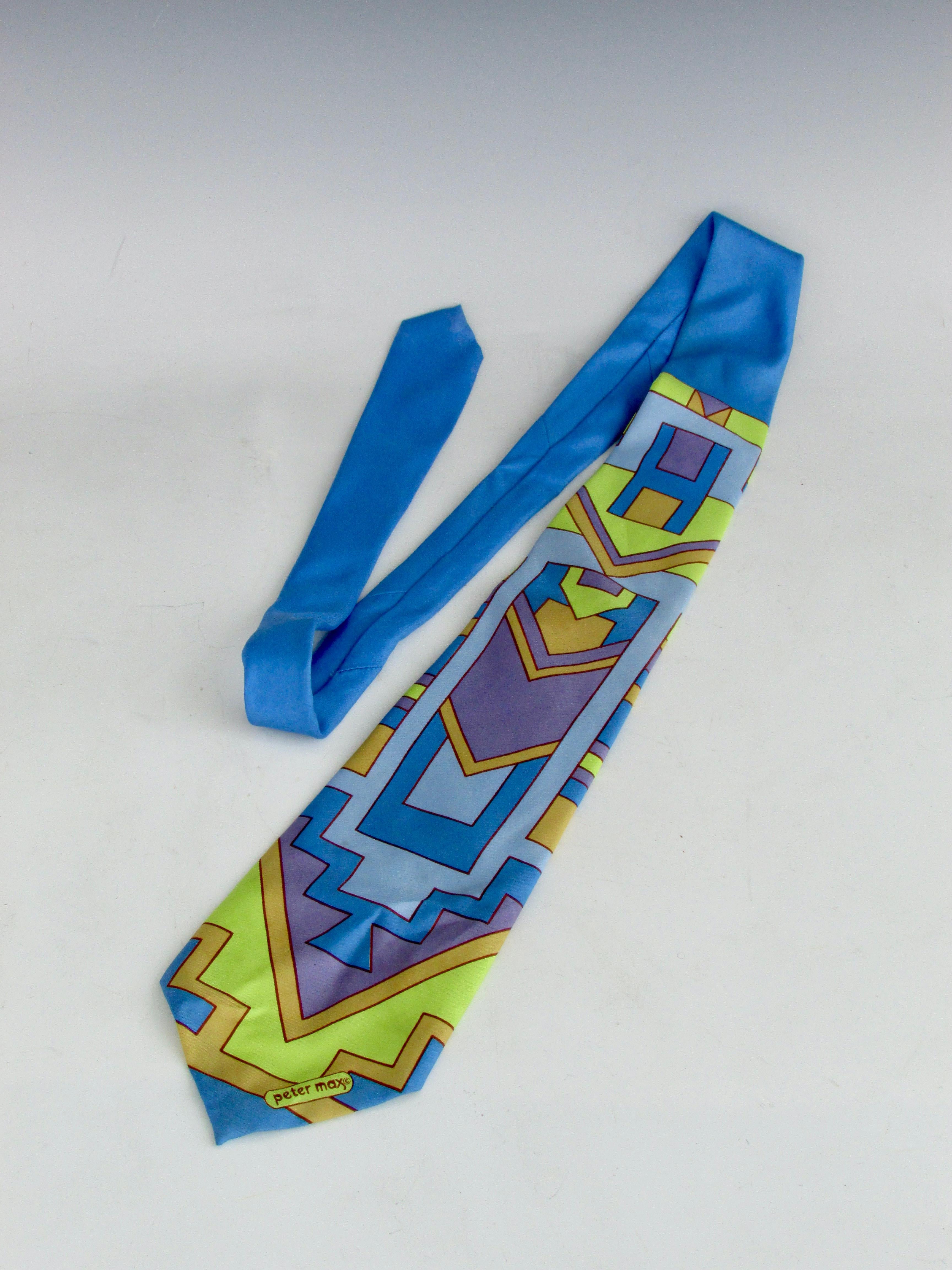 Two Peter Max Op Pop Mod Disco Era Mens Wide Ties In Good Condition For Sale In Ferndale, MI