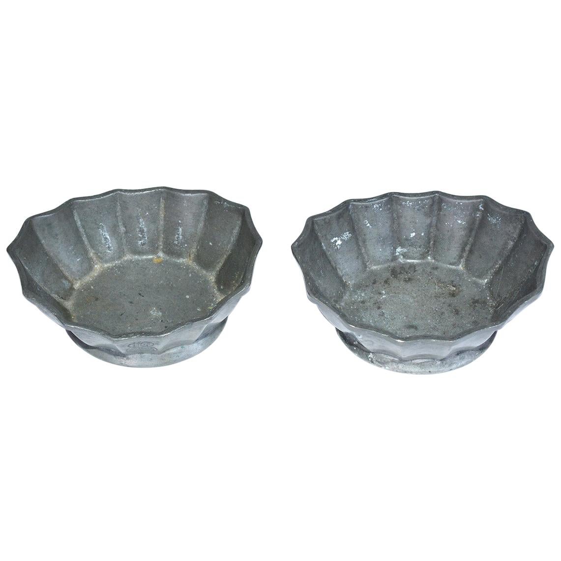 Two Petite Fluted Pewter Salt Cellar Bowls For Sale at 1stDibs