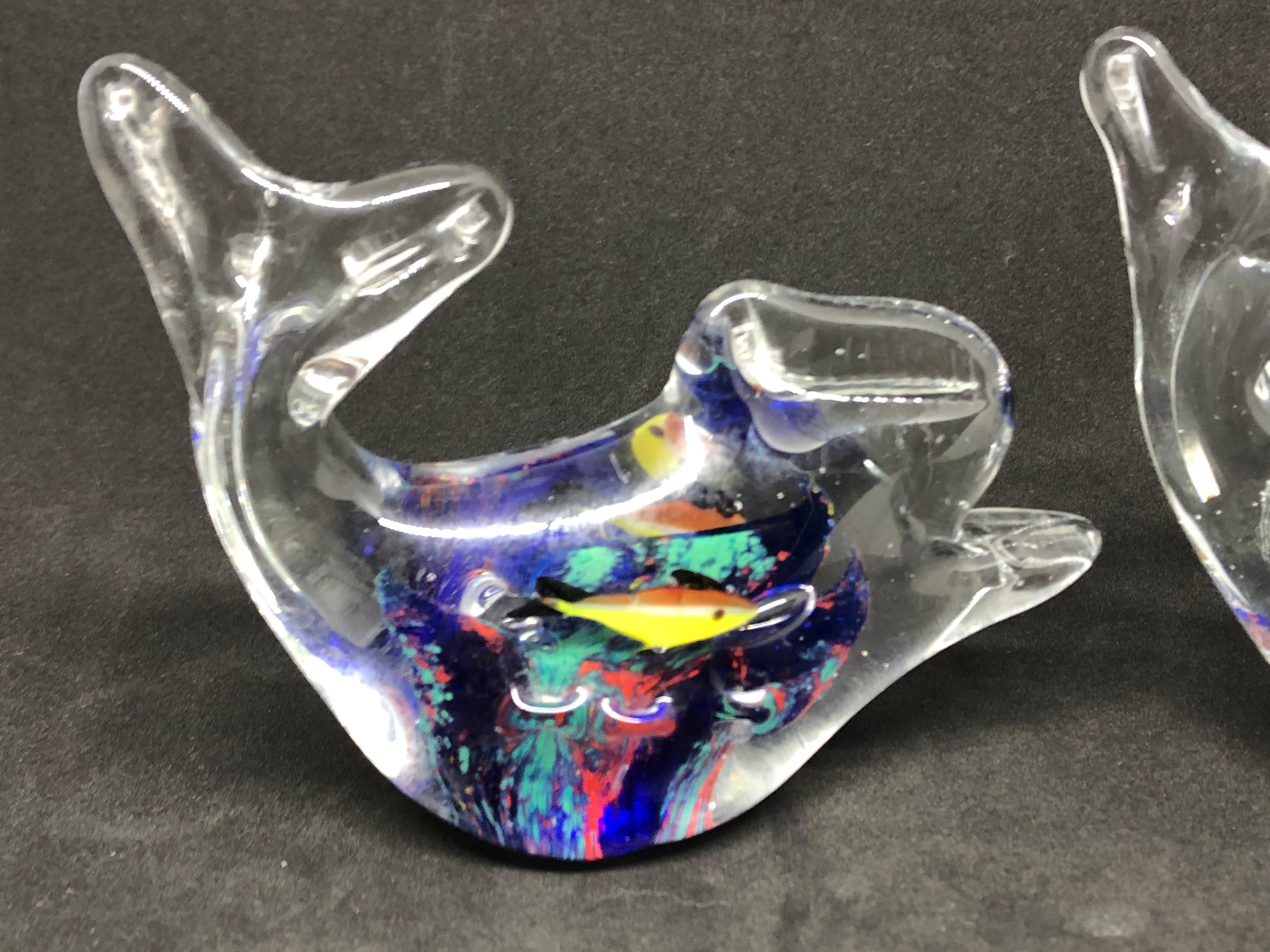 Italian Two Petite Murano Glass Aquarium Paperweight Mid-Century Modern, Italy, 1970s For Sale