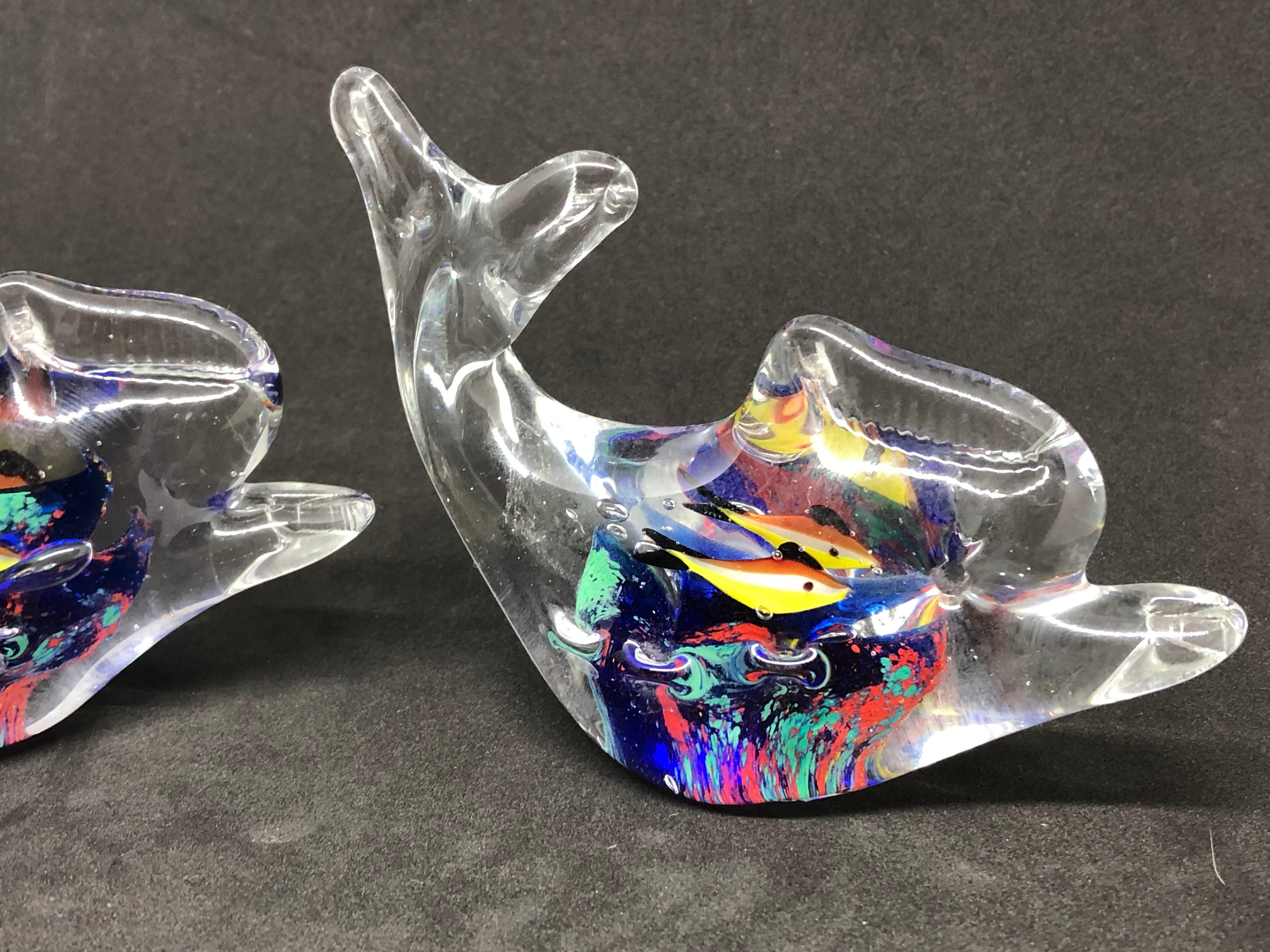 Hand-Crafted Two Petite Murano Glass Aquarium Paperweight Mid-Century Modern, Italy, 1970s For Sale