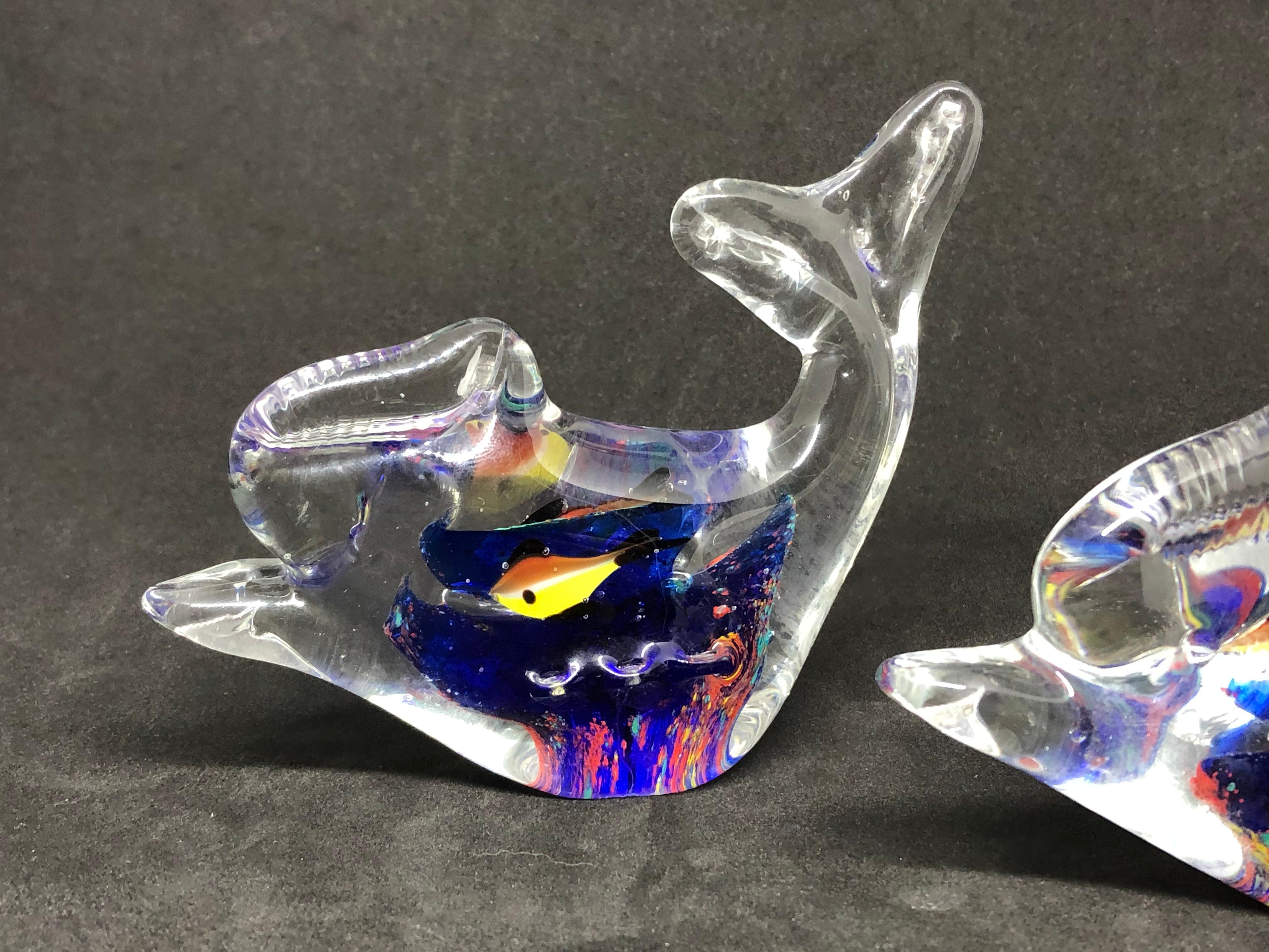 Late 20th Century Two Petite Murano Glass Aquarium Paperweight Mid-Century Modern, Italy, 1970s For Sale