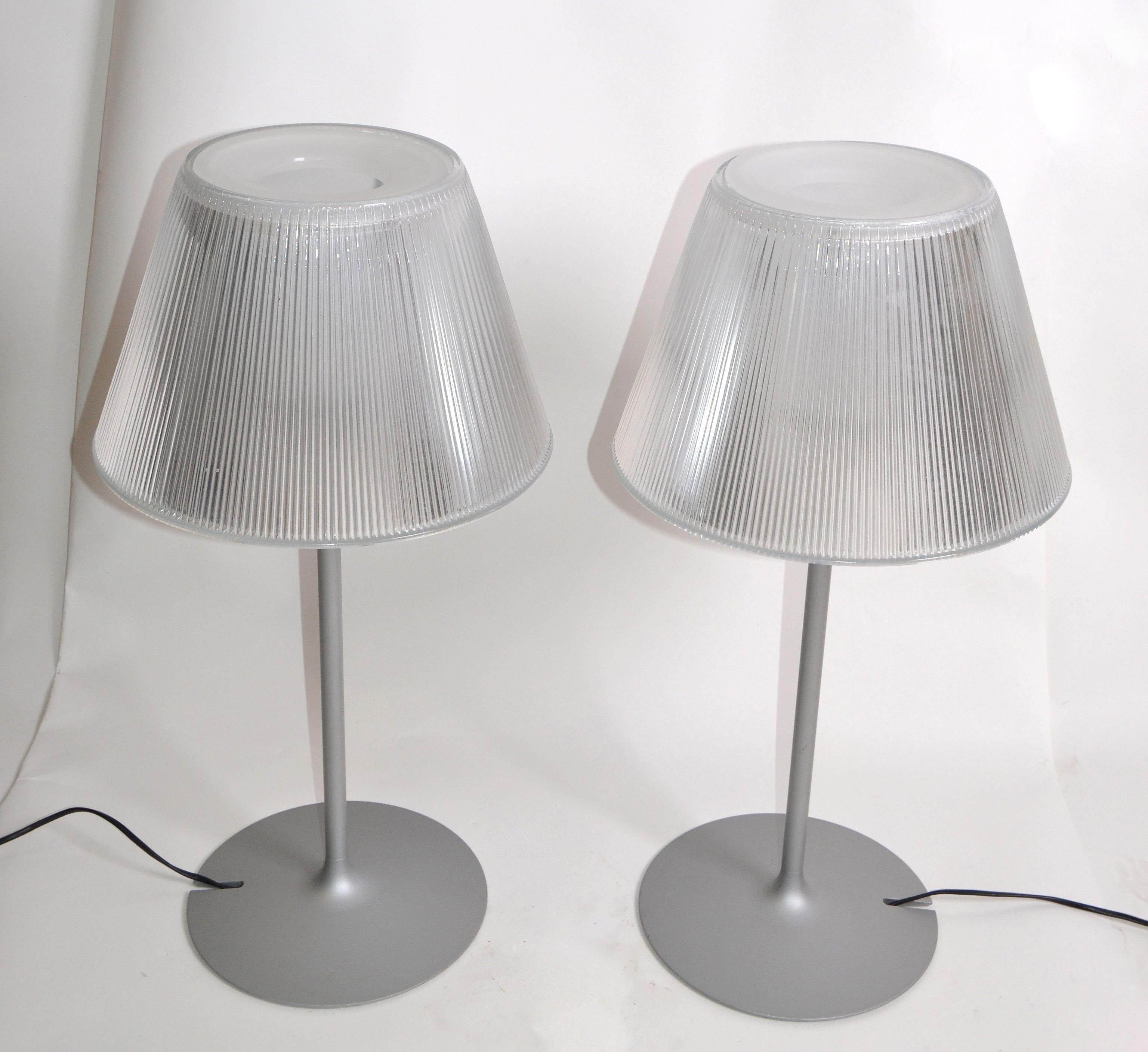 Two Philippe Starck Serie Romeo Moon Pressed Glass Modern Table Lamps Flos Italy 7