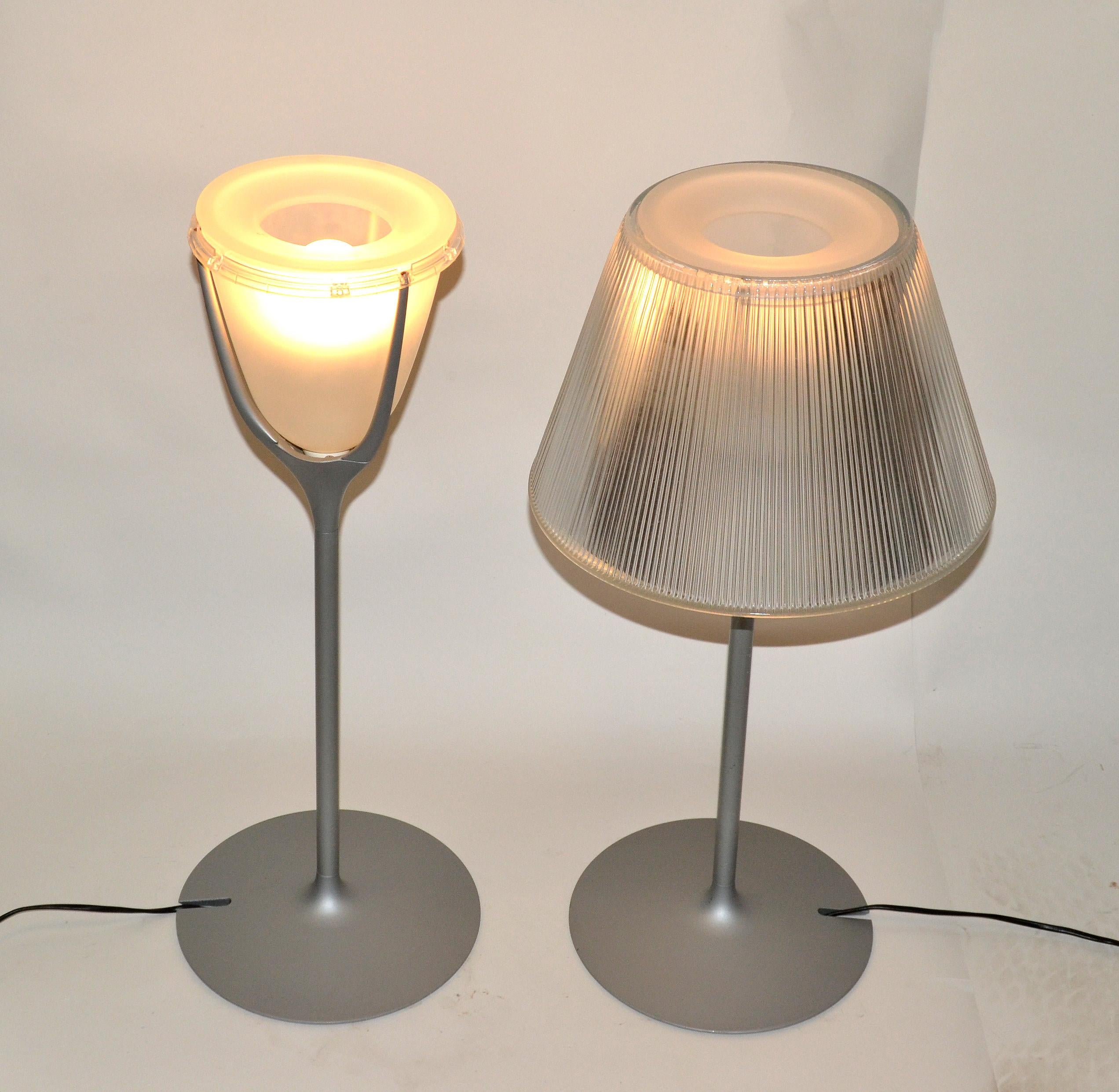 Contemporary Two Philippe Starck Serie Romeo Moon Pressed Glass Modern Table Lamps Flos Italy