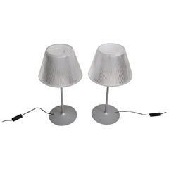 Two Philippe Starck Serie Romeo Moon Pressed Glass Modern Table Lamps Flos Italy