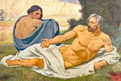 "Two Philosophers", 1948 Painting with Two Male Nudes by Arthur Kampf