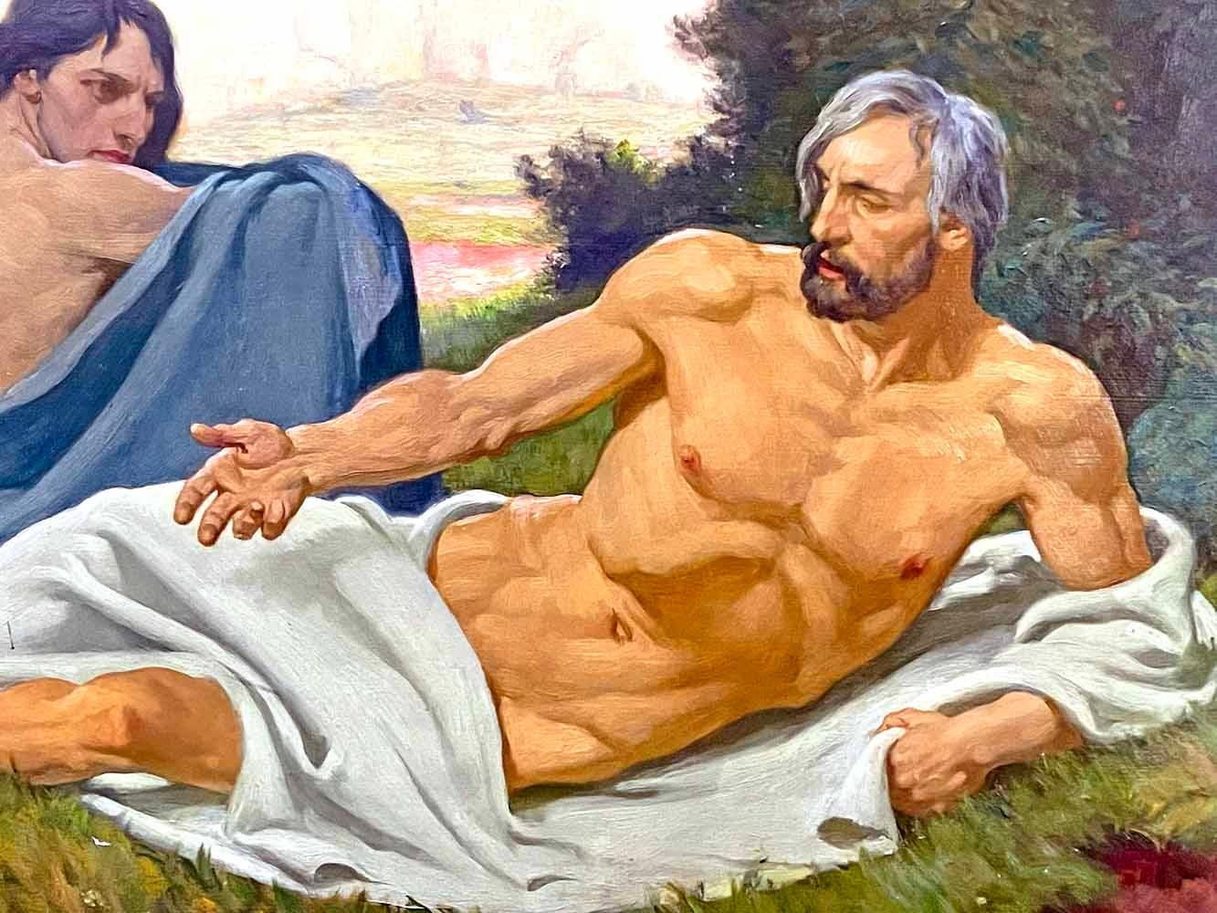 Allemand « Two Philosophers », peinture de 1948 avec deux nus masculins d'Arthur Kampf en vente