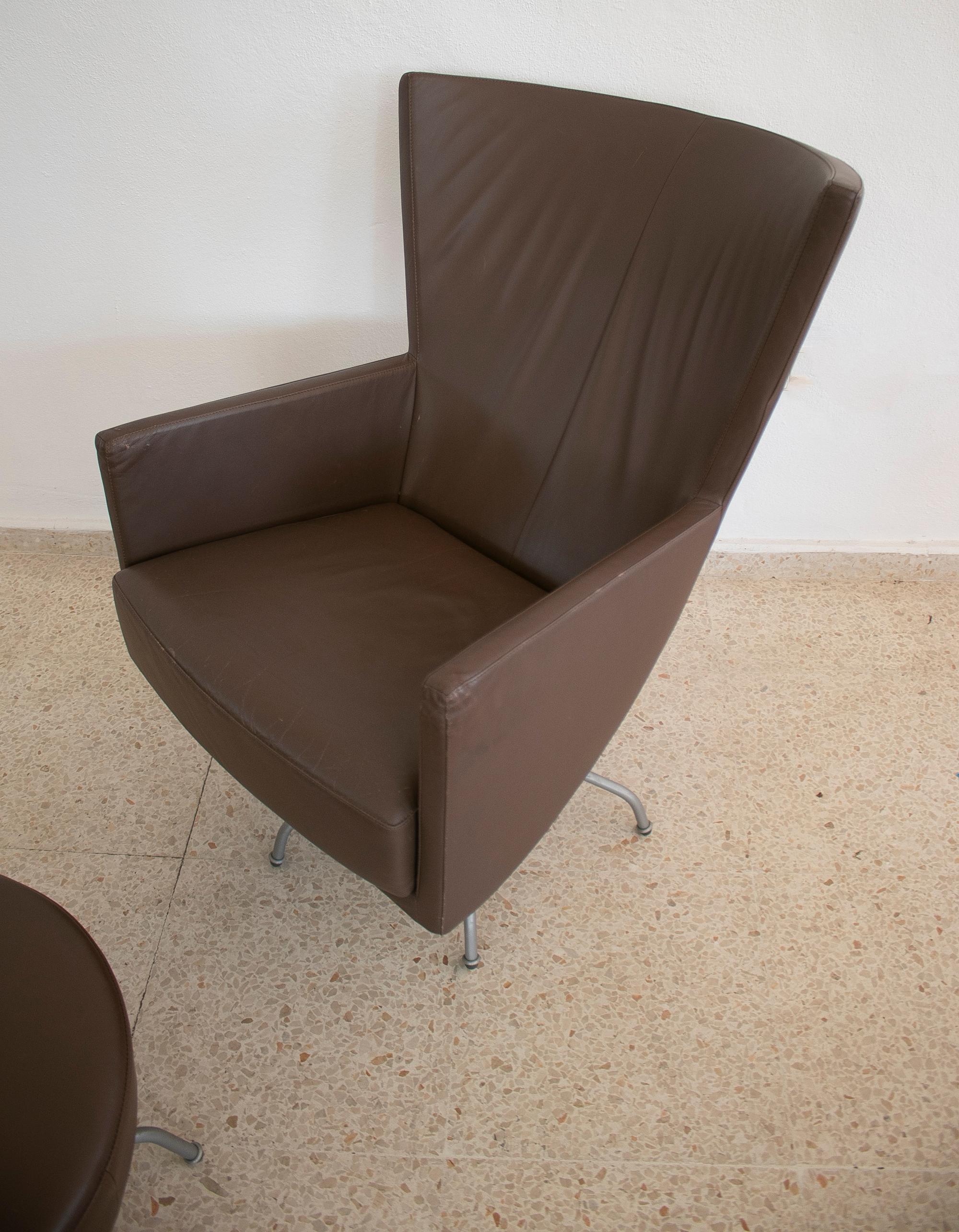 Fauteuil en cuir italien des années 1970, deux pièces, avec manchettes en vente 7