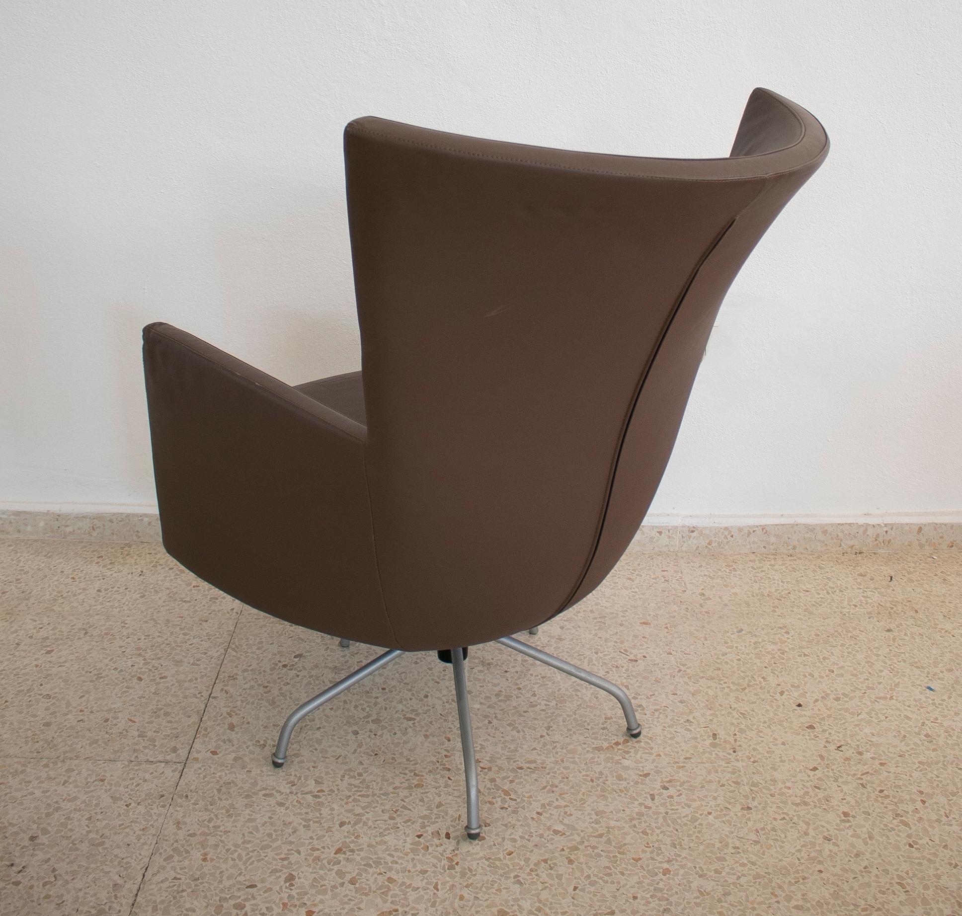 Fauteuil en cuir italien des années 1970, deux pièces, avec manchettes en vente 2