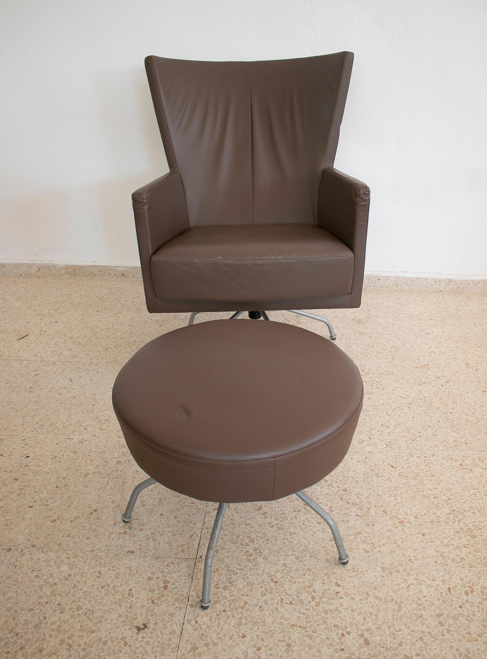 Fauteuil en cuir italien des années 1970, deux pièces, avec manchettes en vente 3