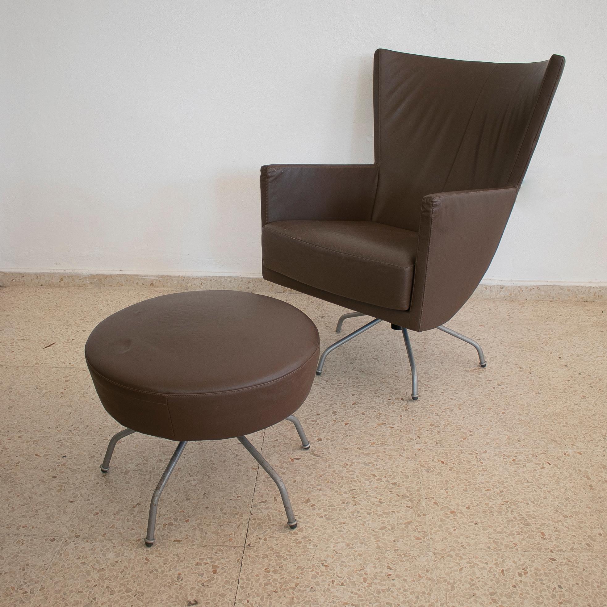 Fauteuil en cuir italien des années 1970, deux pièces, avec manchettes en vente 4