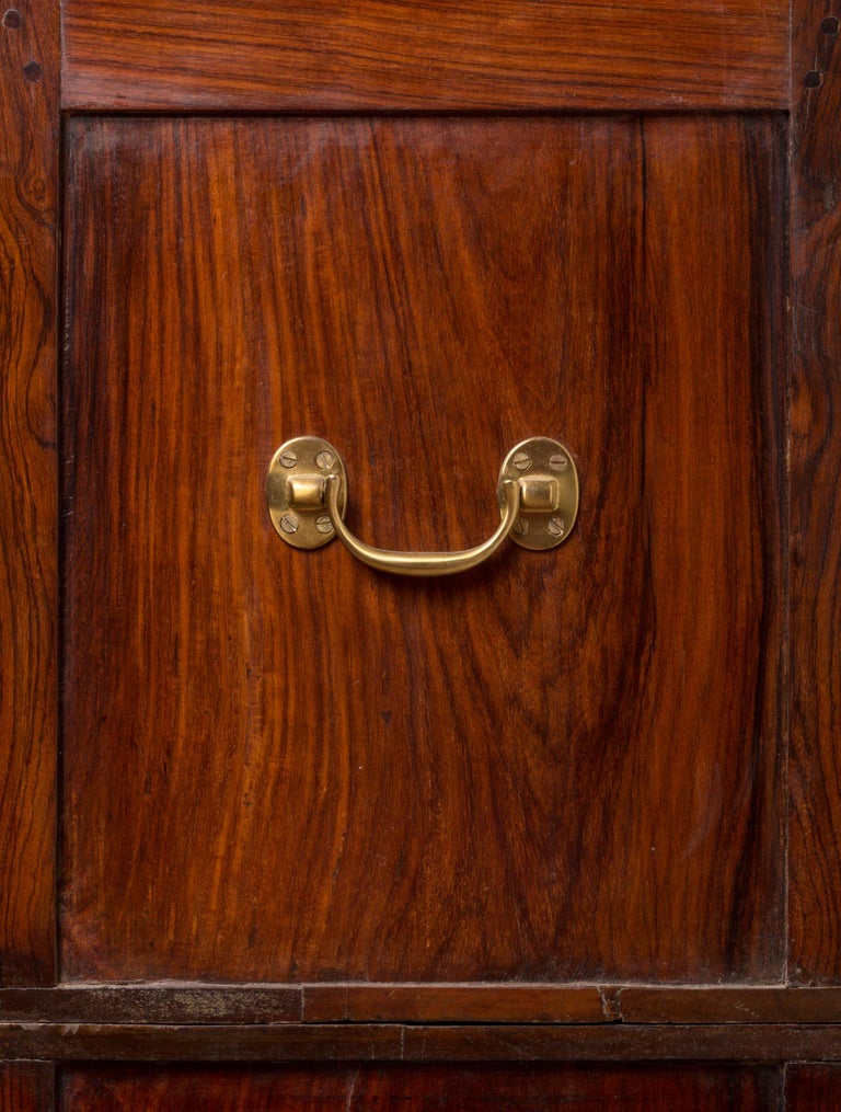 Twopiece 19th Century British Campaign Chest of Drawers with Brass