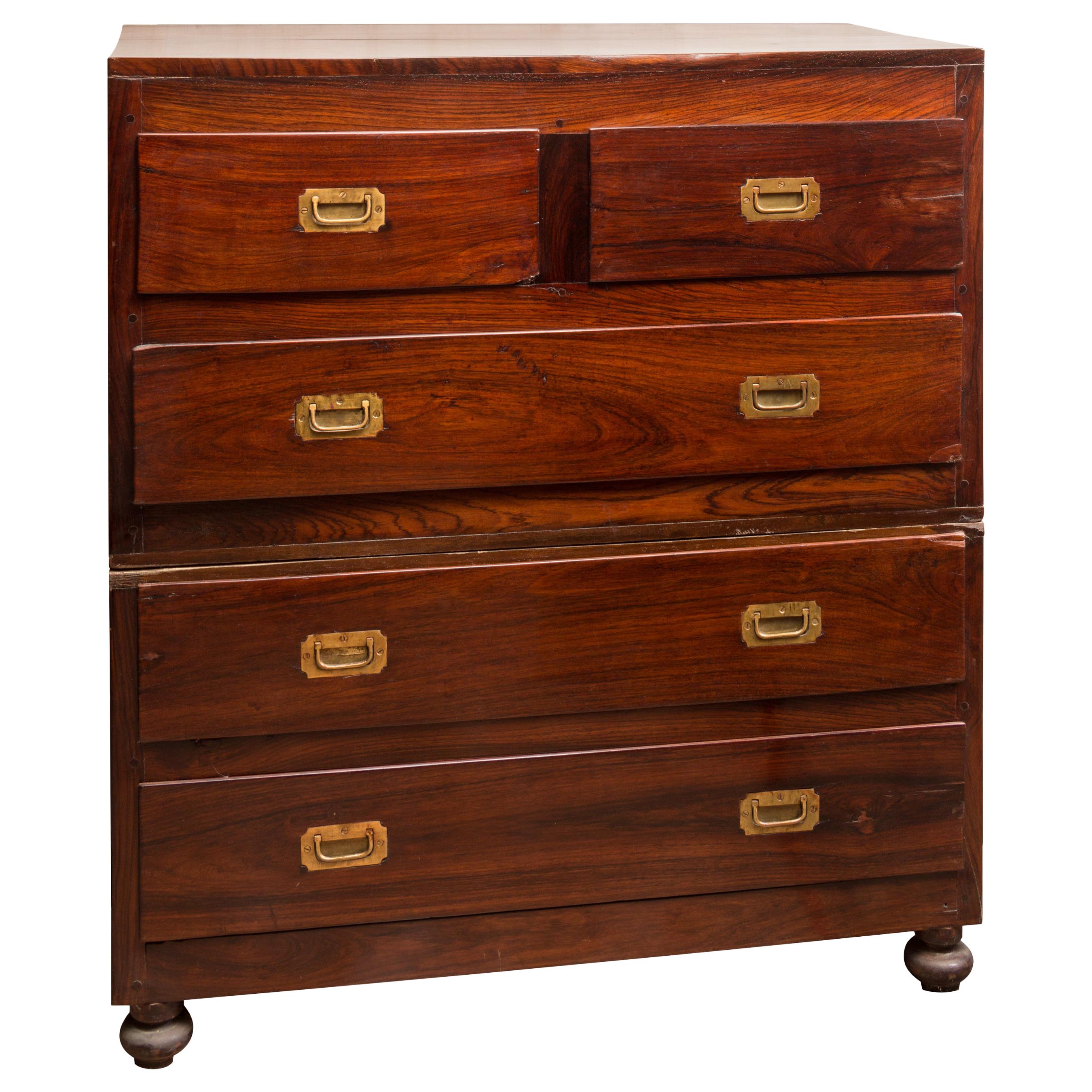 Two-piece 19th Century British Campaign Chest of Drawers with Brass Hardware
