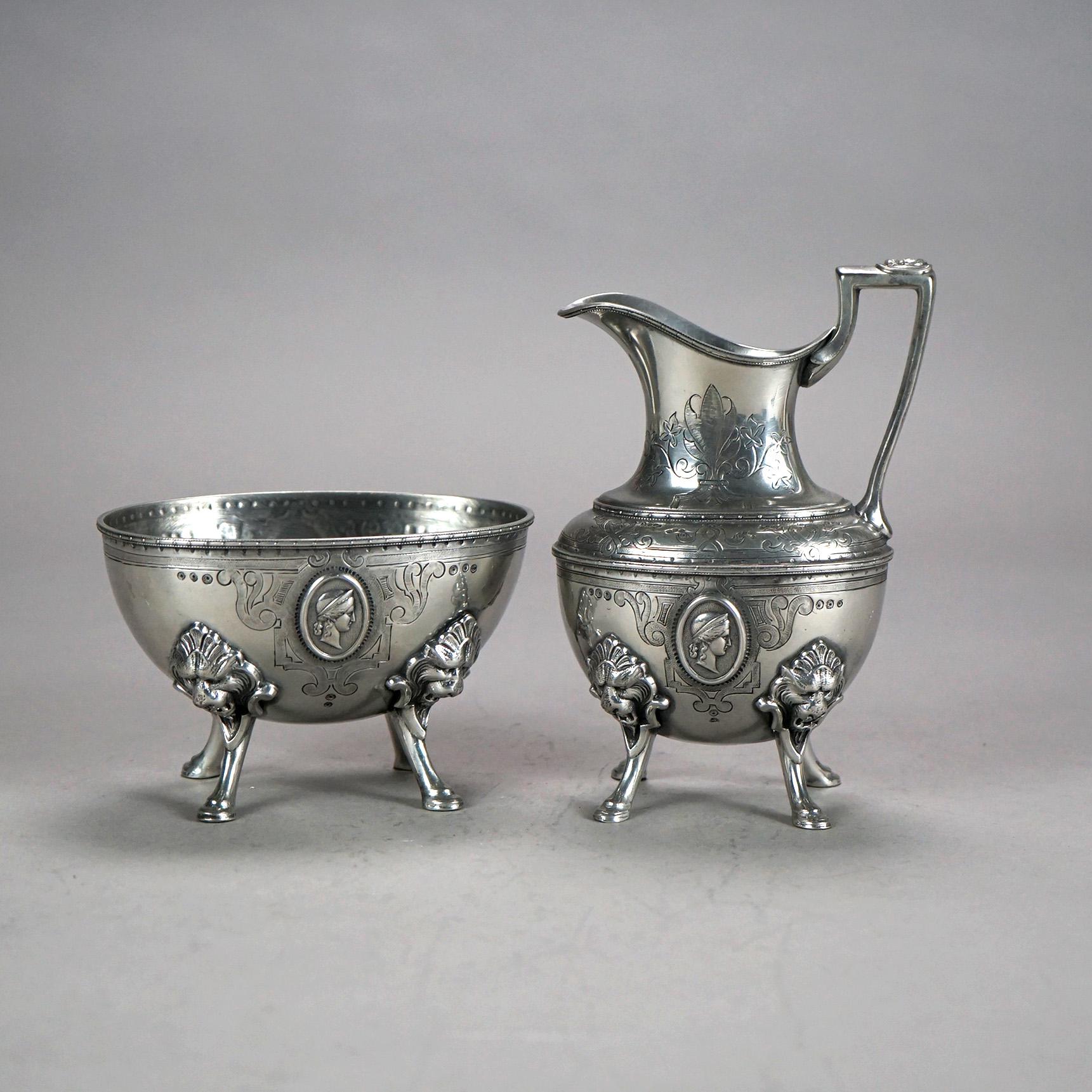Two Piece Antique Figural Clawfoot Silver Plated Tea Set C1890 For Sale 4