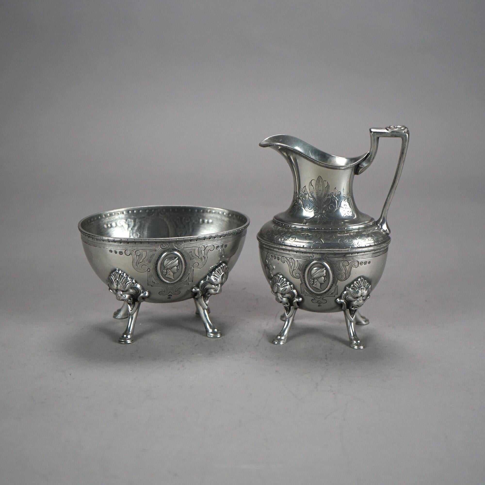 Two Piece Antique Figural Clawfoot Silver Plated Tea Set C1890 For Sale 5