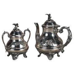 Two Piece Antique Footed & Figural Silver Plated Tea Set C1890