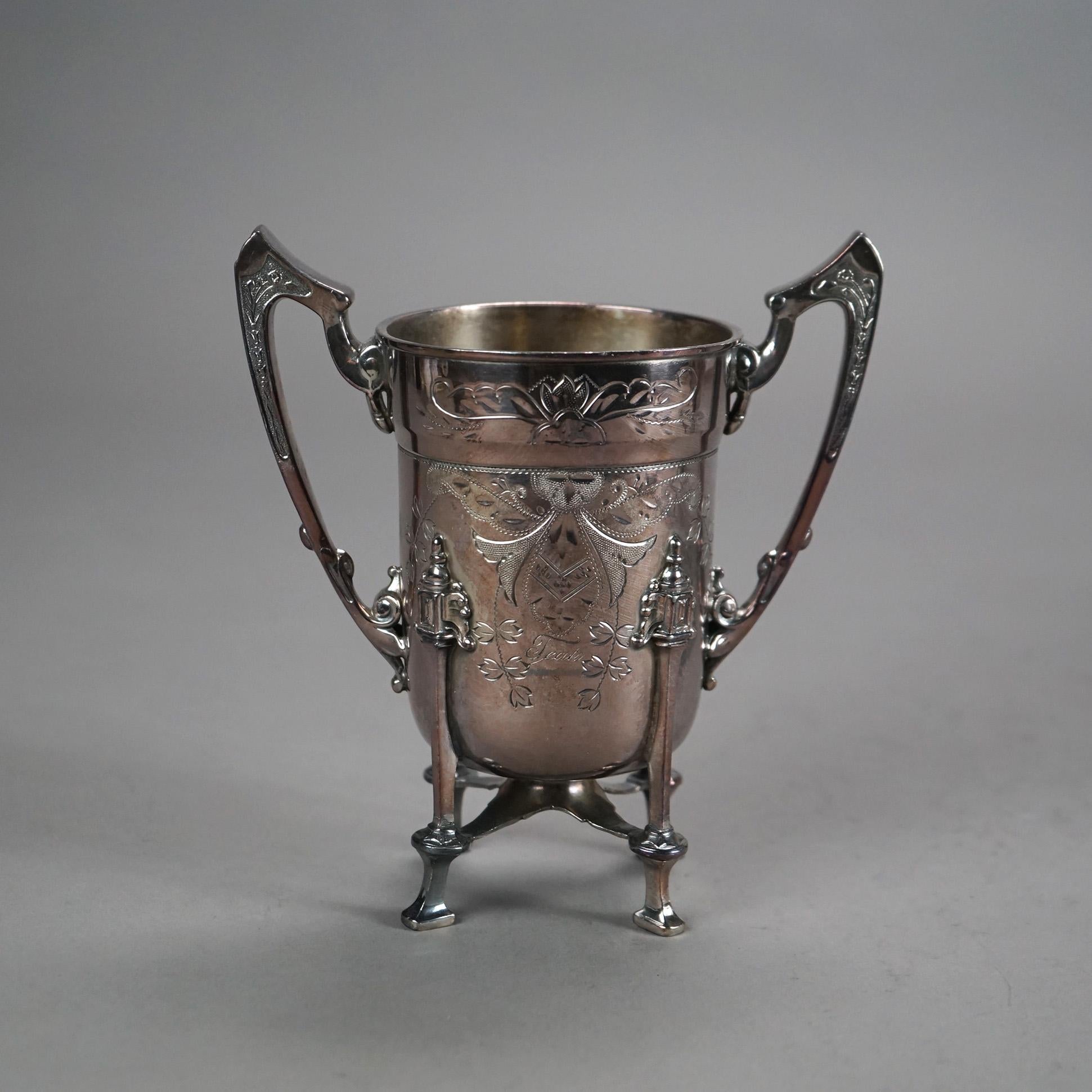 Set da tè antico con piede in argento placcato in due pezzi C1890 In condizioni buone in vendita a Big Flats, NY