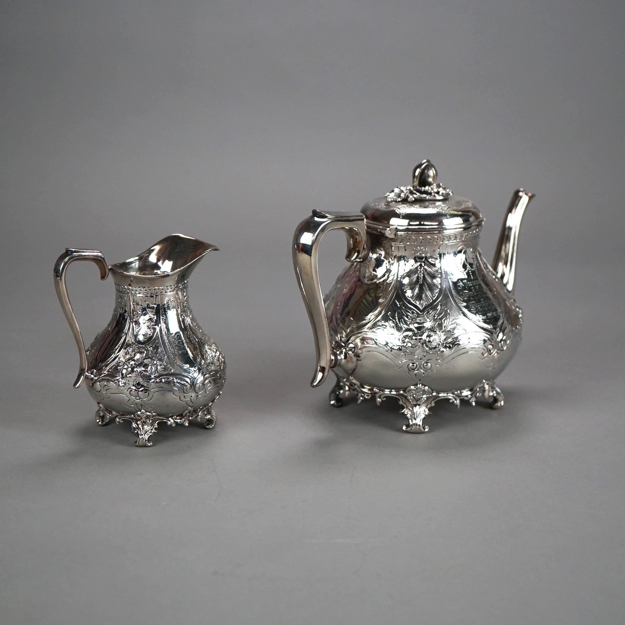 Juego de té antiguo de dos piezas con pie plateado C1890 en venta 1