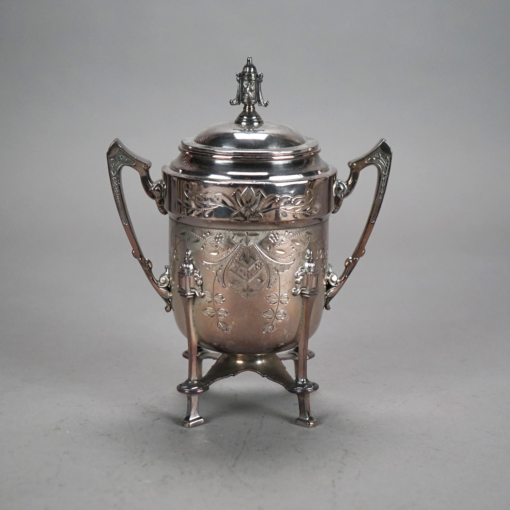 Set da tè antico con piede in argento placcato in due pezzi C1890 in vendita 1