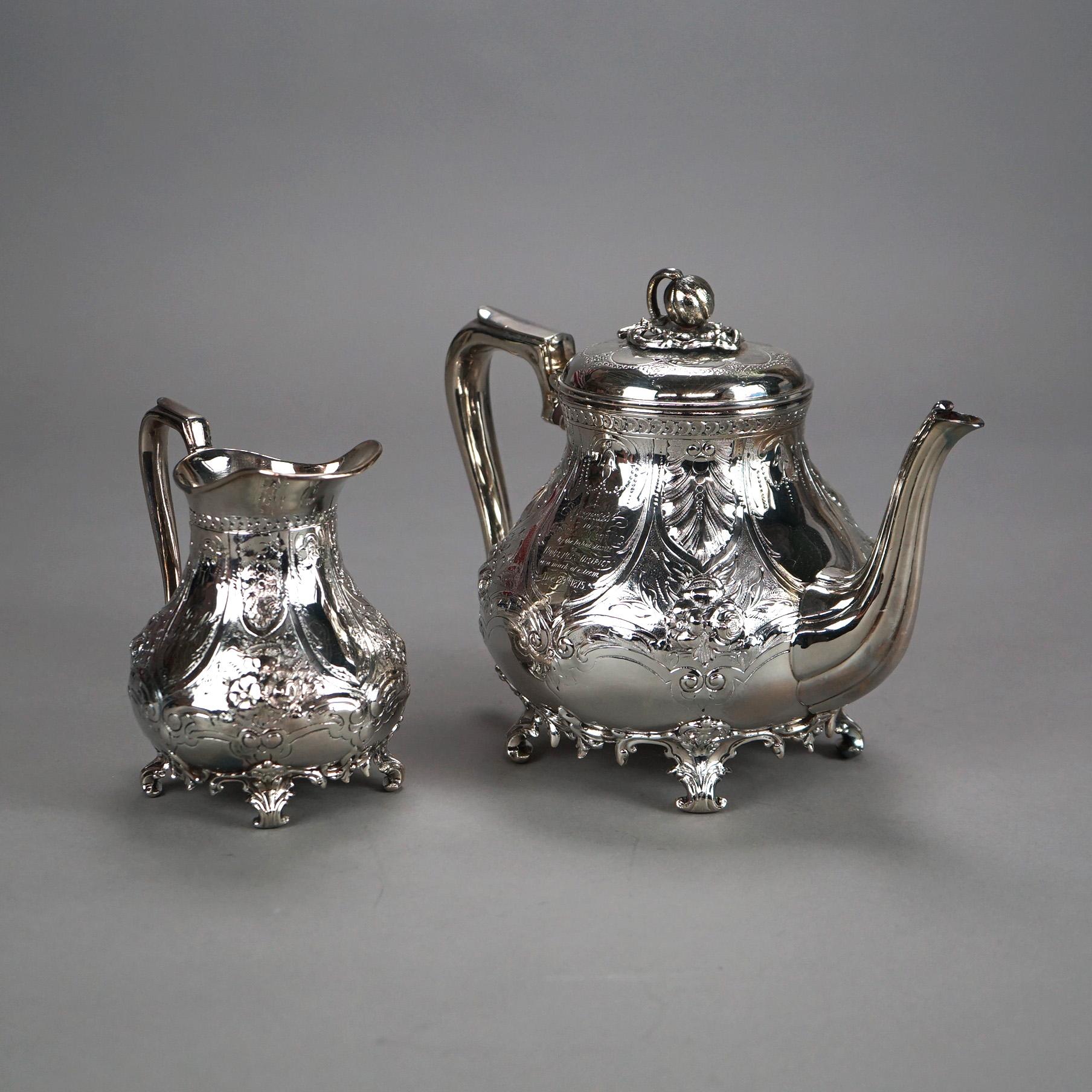 Juego de té antiguo de dos piezas con pie plateado C1890 en venta 2