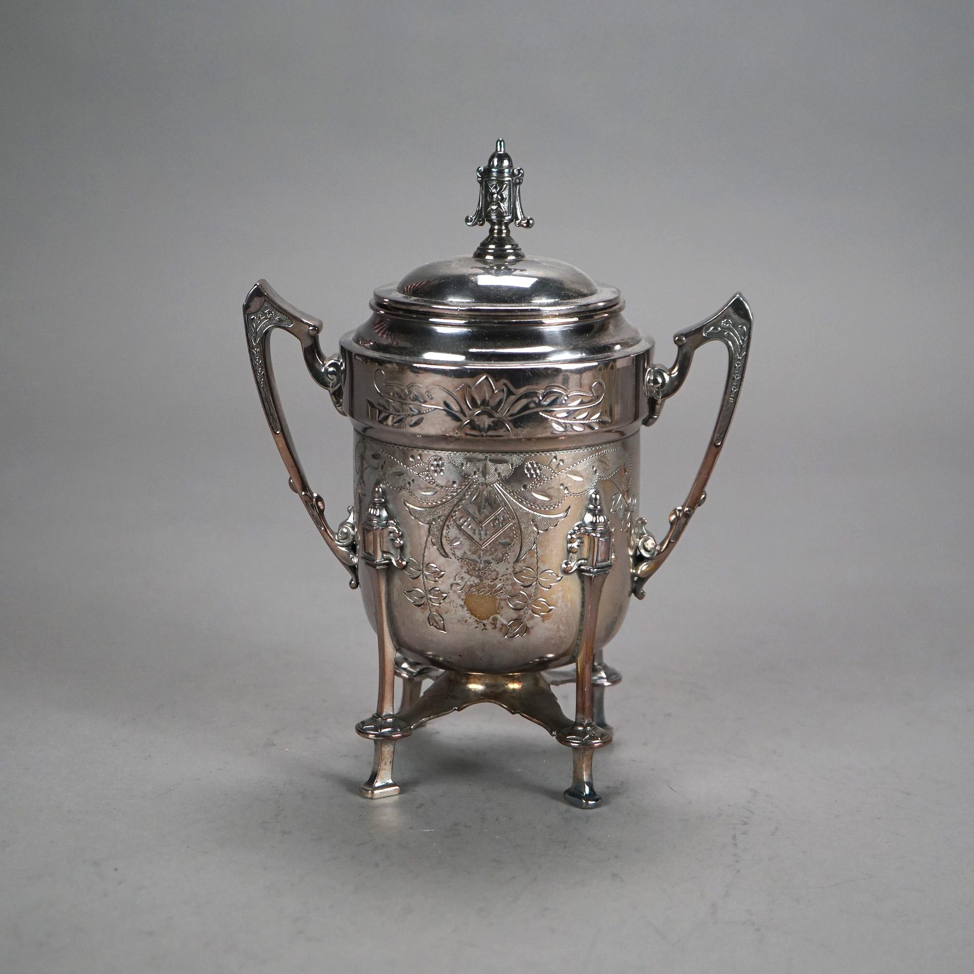 Set da tè antico con piede in argento placcato in due pezzi C1890 in vendita 2