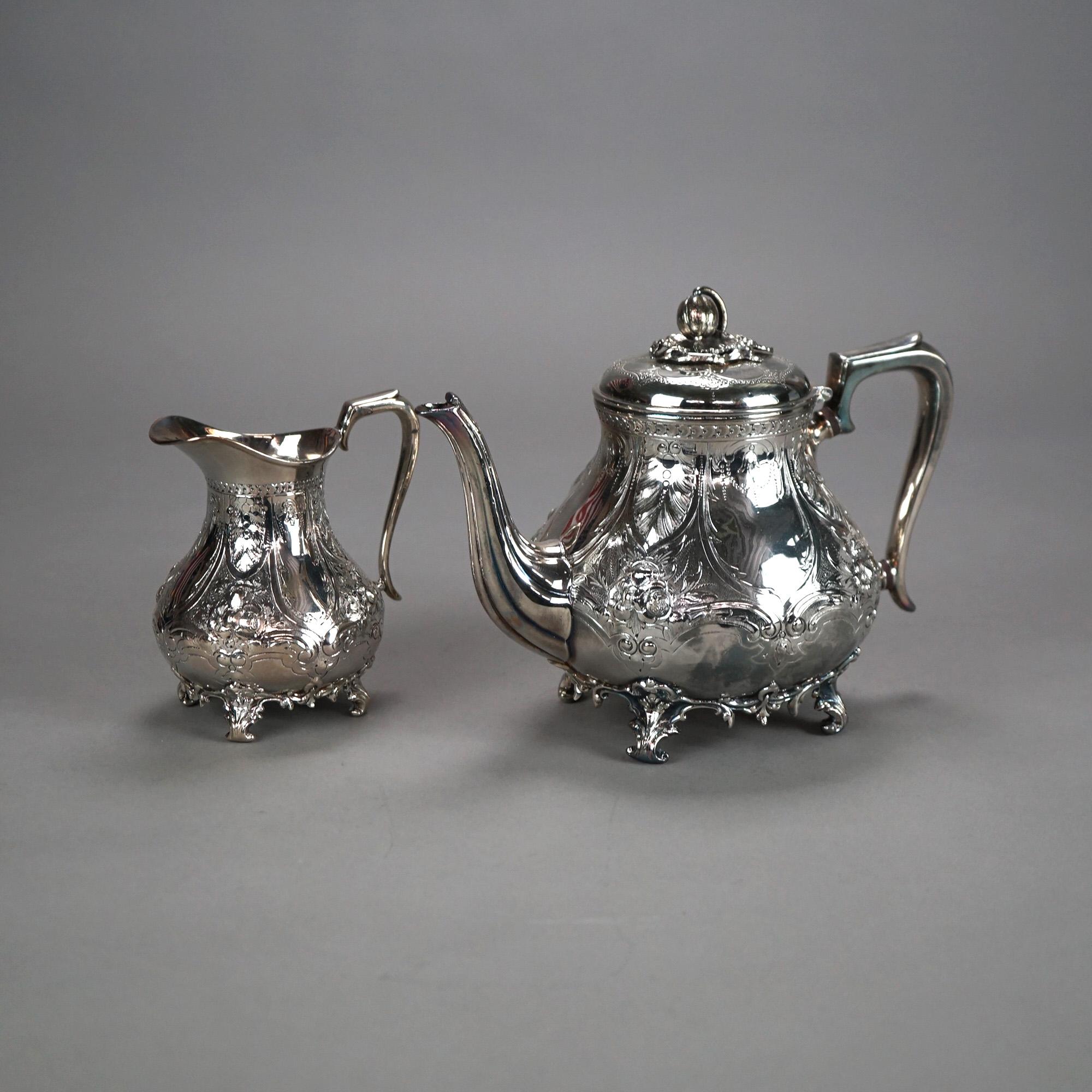 Juego de té antiguo de dos piezas con pie plateado C1890 en venta 3