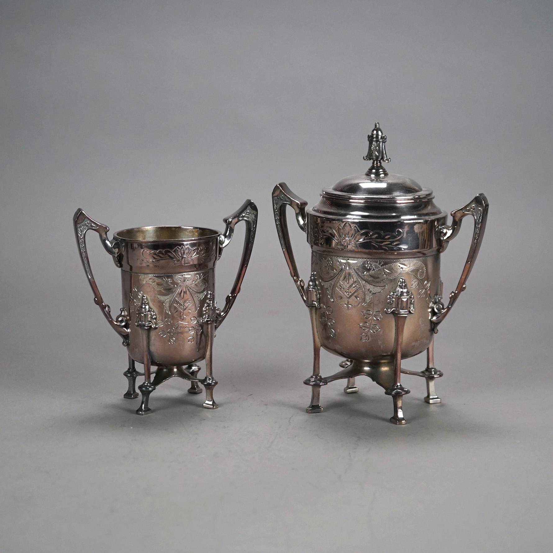 Set da tè antico con piede in argento placcato in due pezzi C1890 in vendita 3