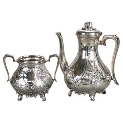 Two Piece Antique Footed Silver Plated Tea Set C1890