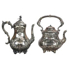 Two Piece Antique Footed Silver Plated Tea Set C1890 Two Piece Antique Footed Silver Plated Tea Set C1890