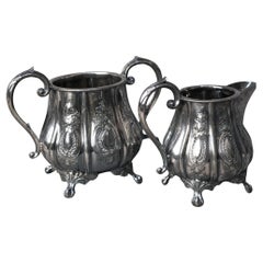 Two Piece Antique Silver Plated Clawfoot Tea Set C1890