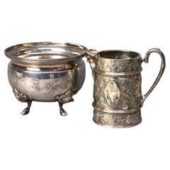 Two Piece Antique Silver Plated Creamer and Sugar Bowl Set C1890
