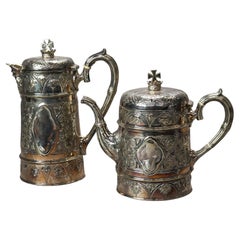 Two Piece Antique Silver Plated Figural Tea Set C1890