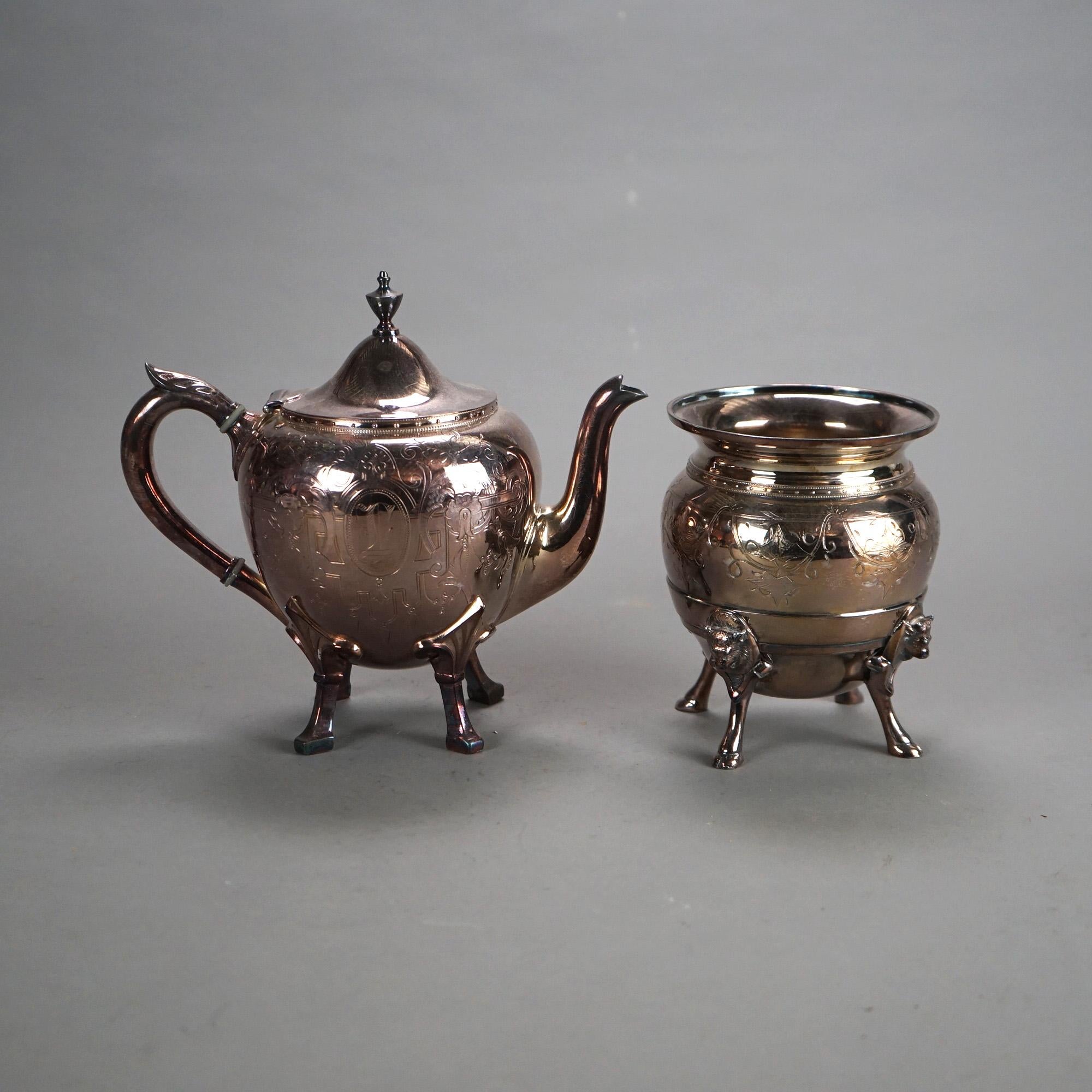 XIX secolo Set da tè con piedini e figure in due pezzi, placcato in argento, C1890 in vendita