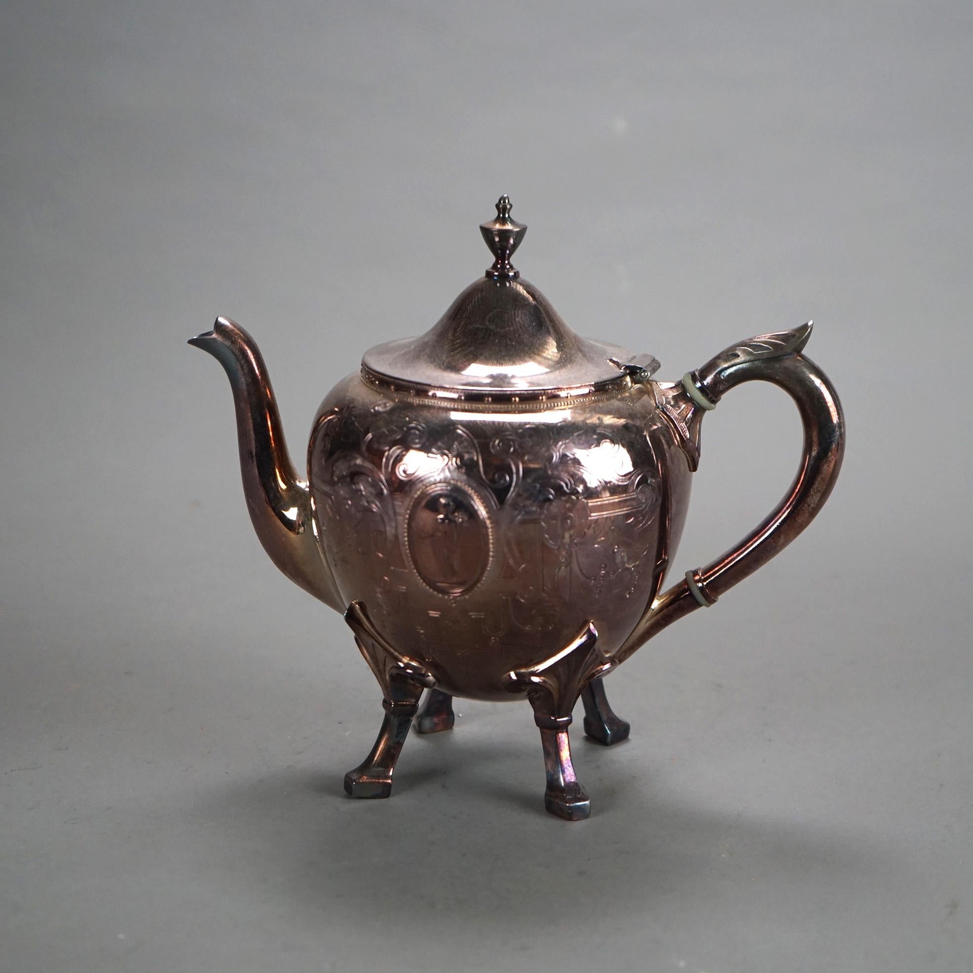 Set da tè con piedini e figure in due pezzi, placcato in argento, C1890 in vendita 1