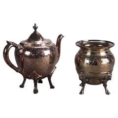 Two Piece Antique Silver Plated Footed & Figural Tea Set C1890