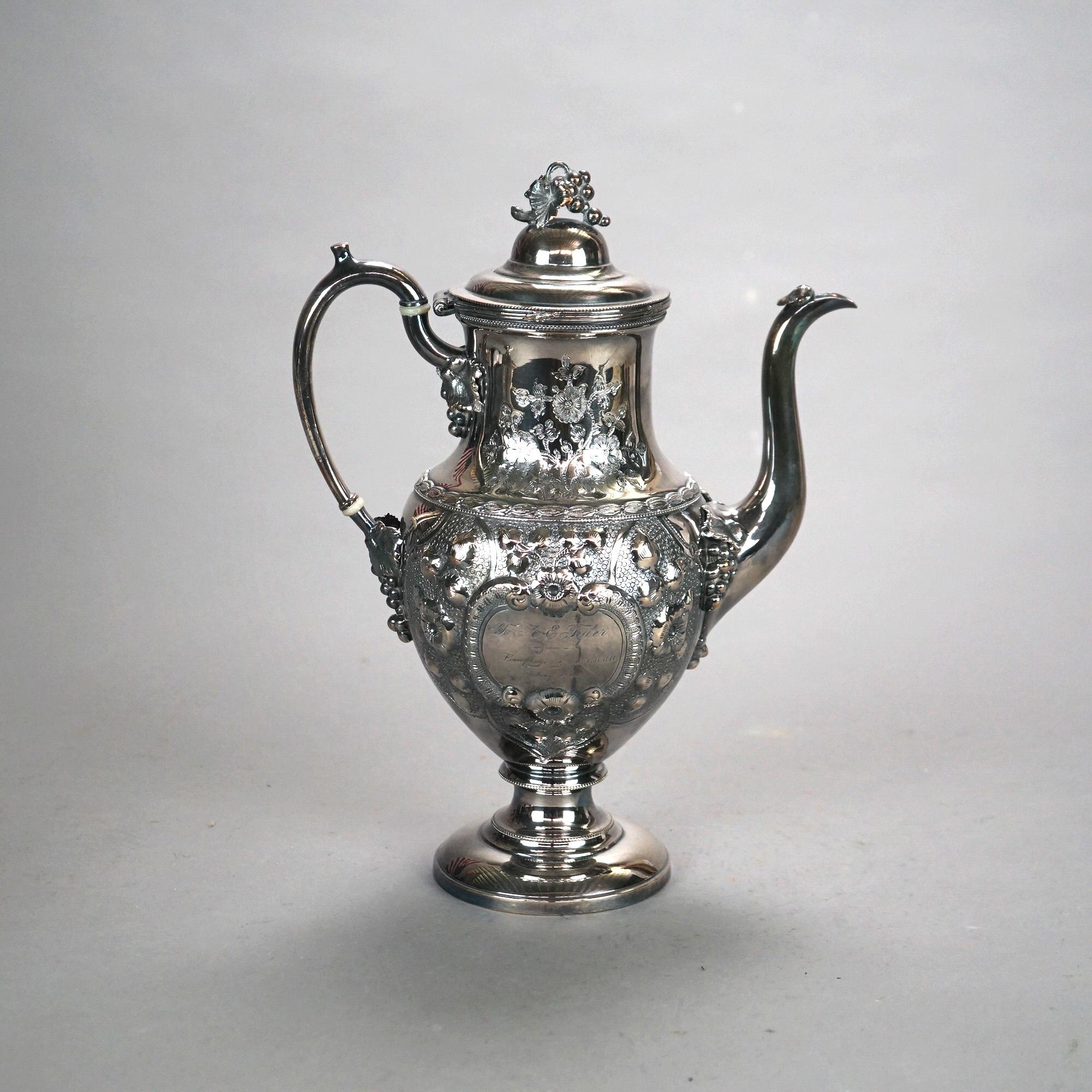 19th Century Two Piece Antique Silver Plated Tea Set C1890 For Sale