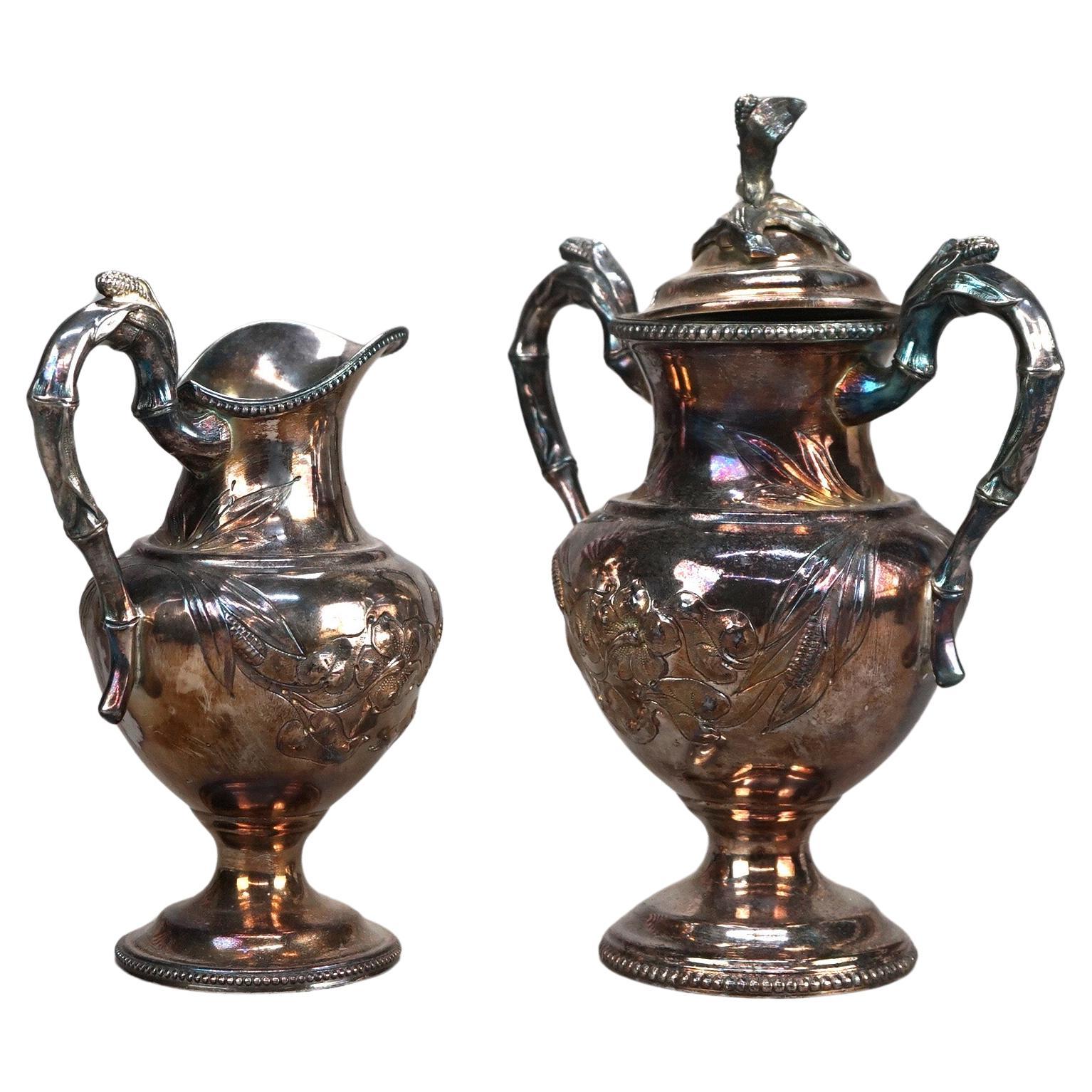 Juego de té antiguo de dos piezas bañado en plata C1890