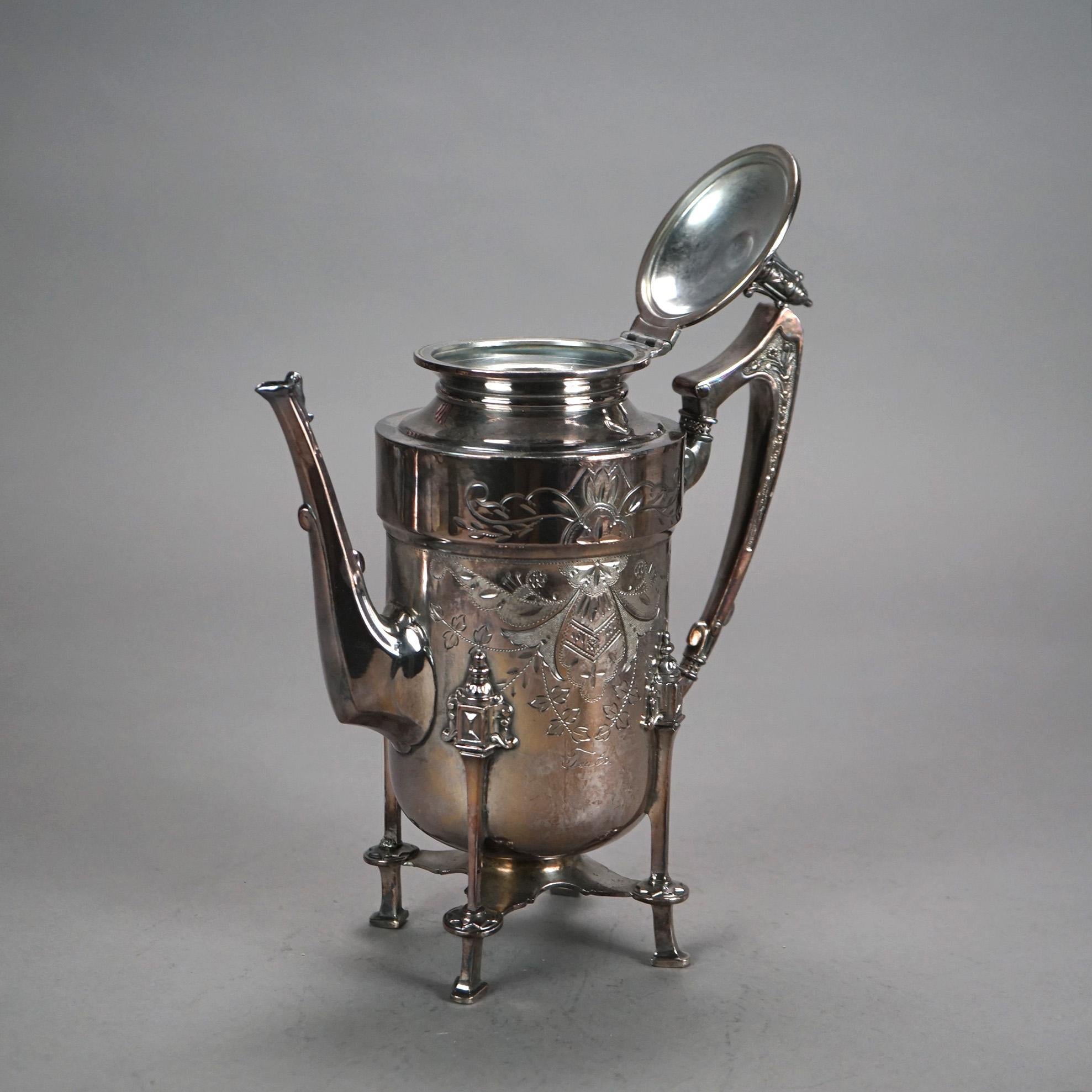 Set da tè antico in argento placcato in due pezzi con incisione a fogliame C1890

Misure - 11,25 
