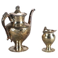 Two Piece Antique Silver Plated Tea Set with Grape & Leaf C1890