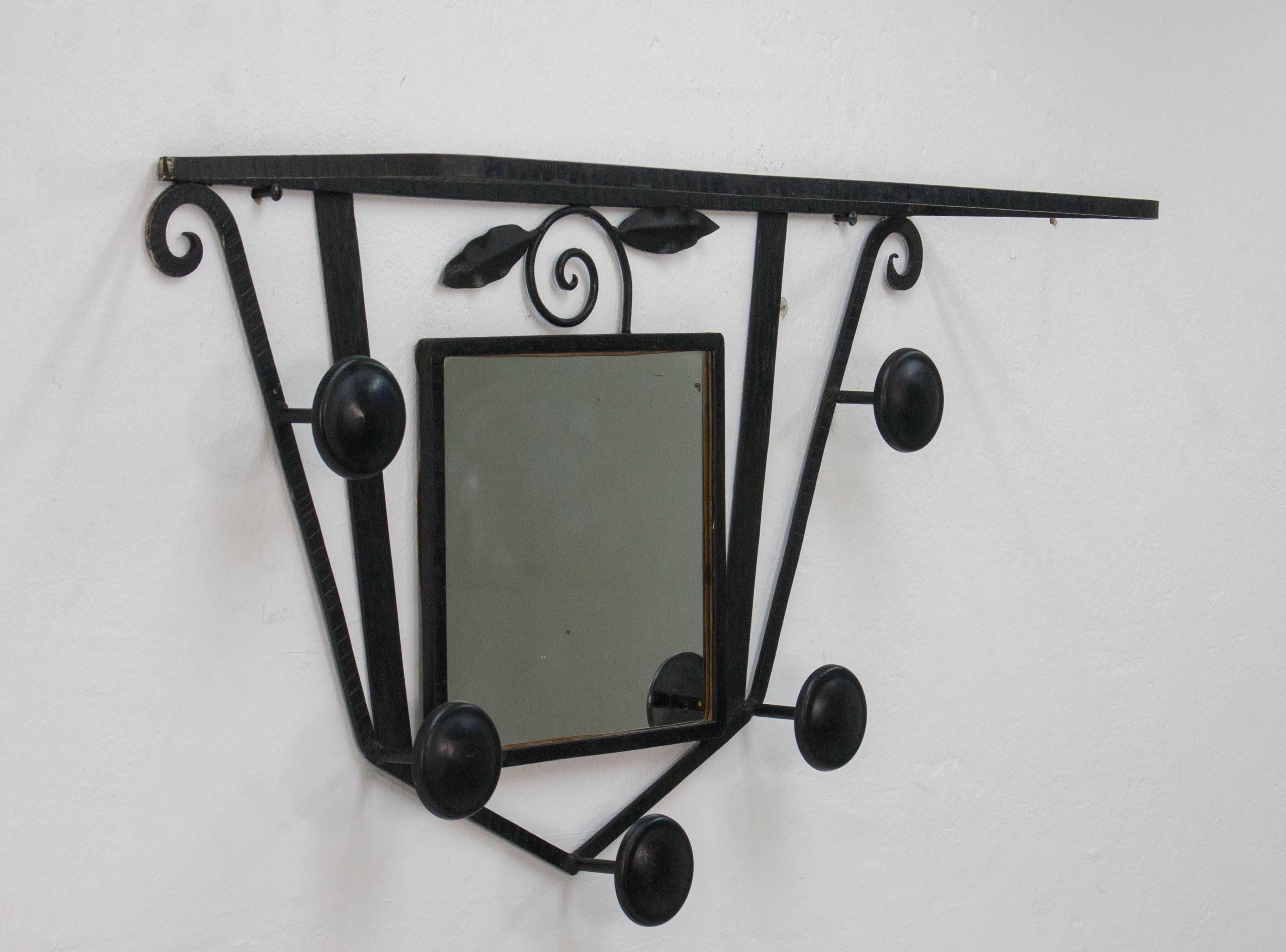 Cast Two-Piece Art Deco Hallway Set 'Umbrella Stand, Mirror and Coatrack', 1920s For Sale