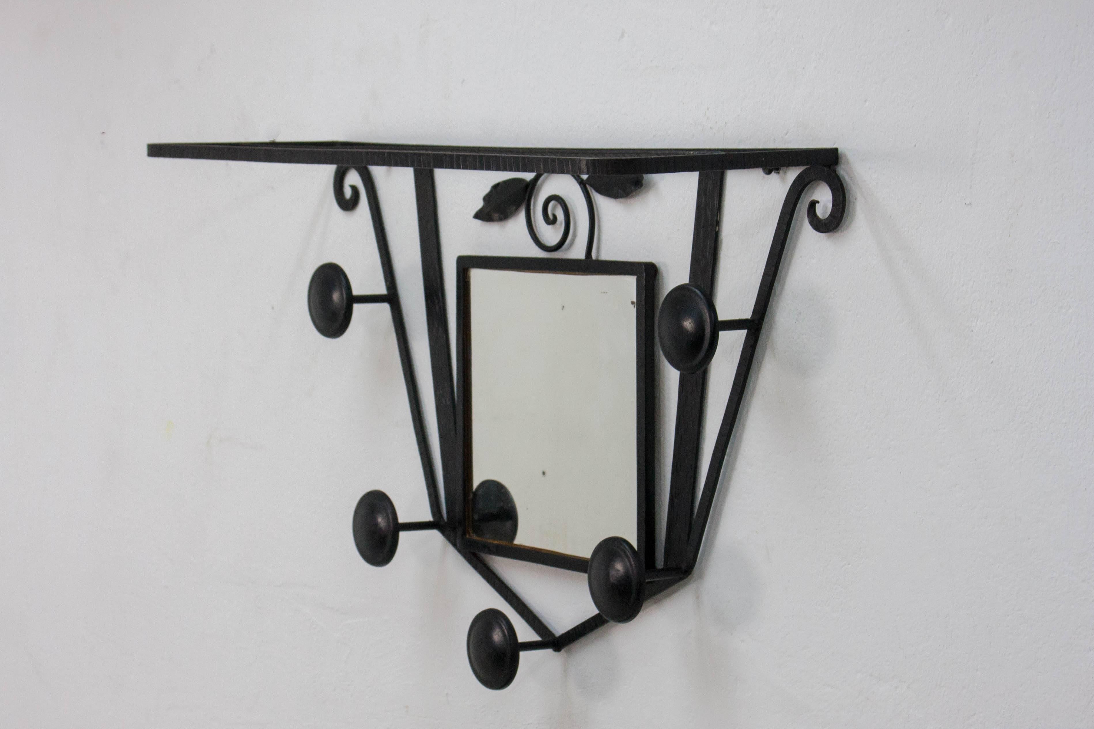 Two-Piece Art Deco Hallway Set 'Umbrella Stand, Mirror and Coatrack', 1920s In Good Condition For Sale In Den Haag, NL