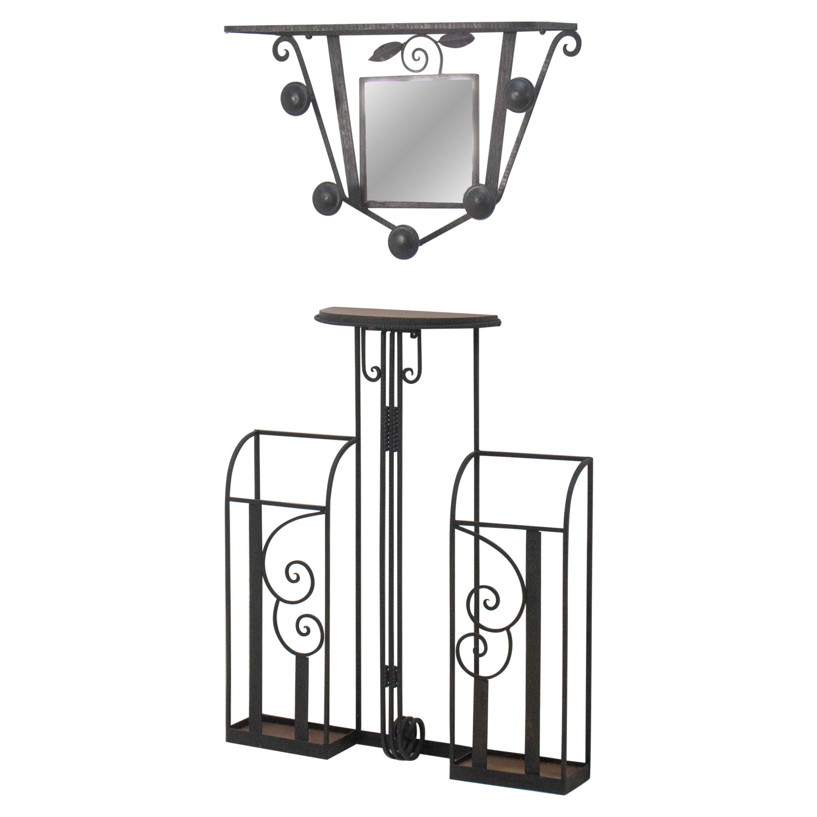 Two-Piece Art Deco Hallway Set 'Umbrella Stand, Mirror and Coatrack', 1920s