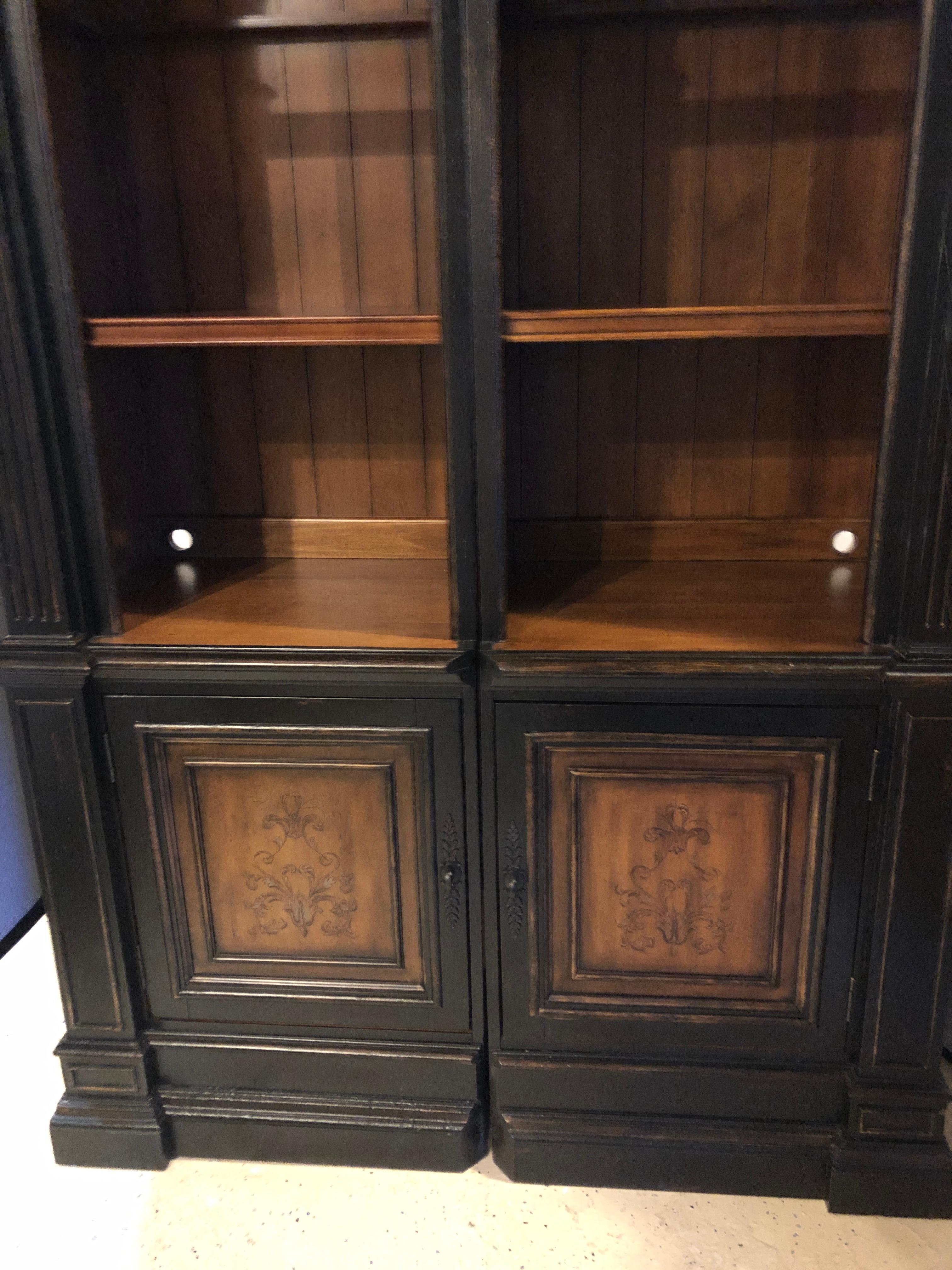 American Classical Two-Piece Bookcase Cabinet Paint Decorated by Hooker