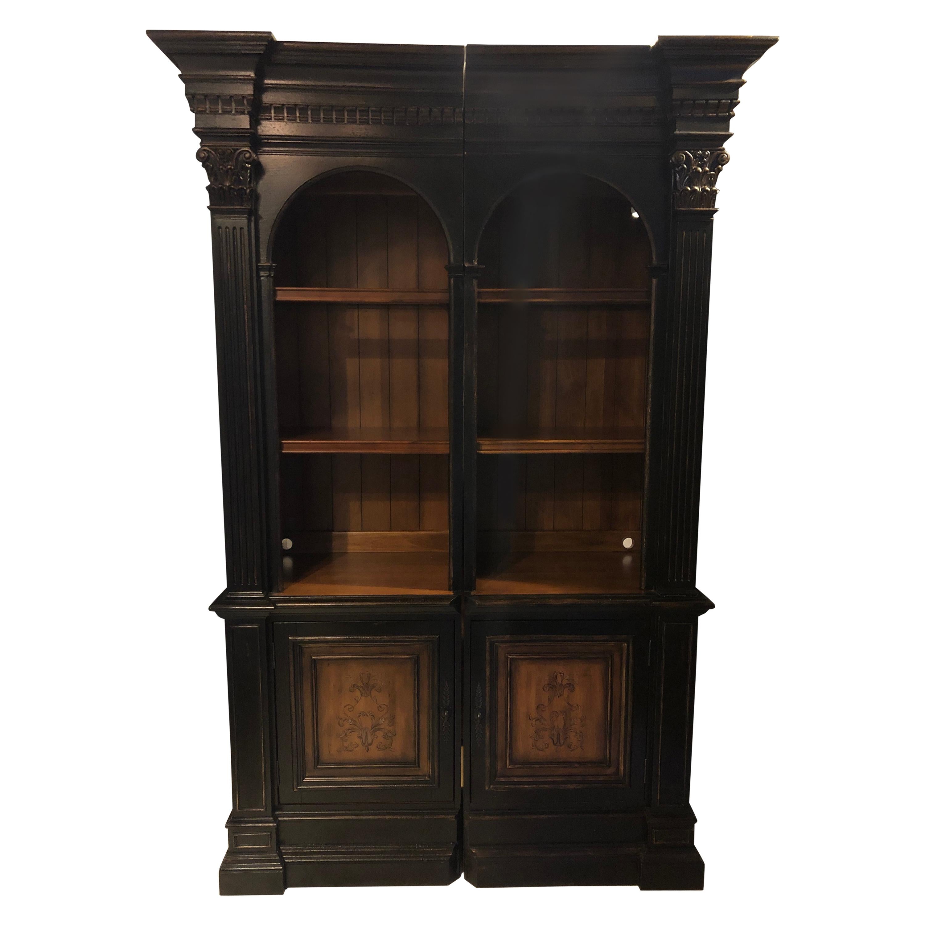 Two-Piece Bookcase Cabinet Paint Decorated by Hooker