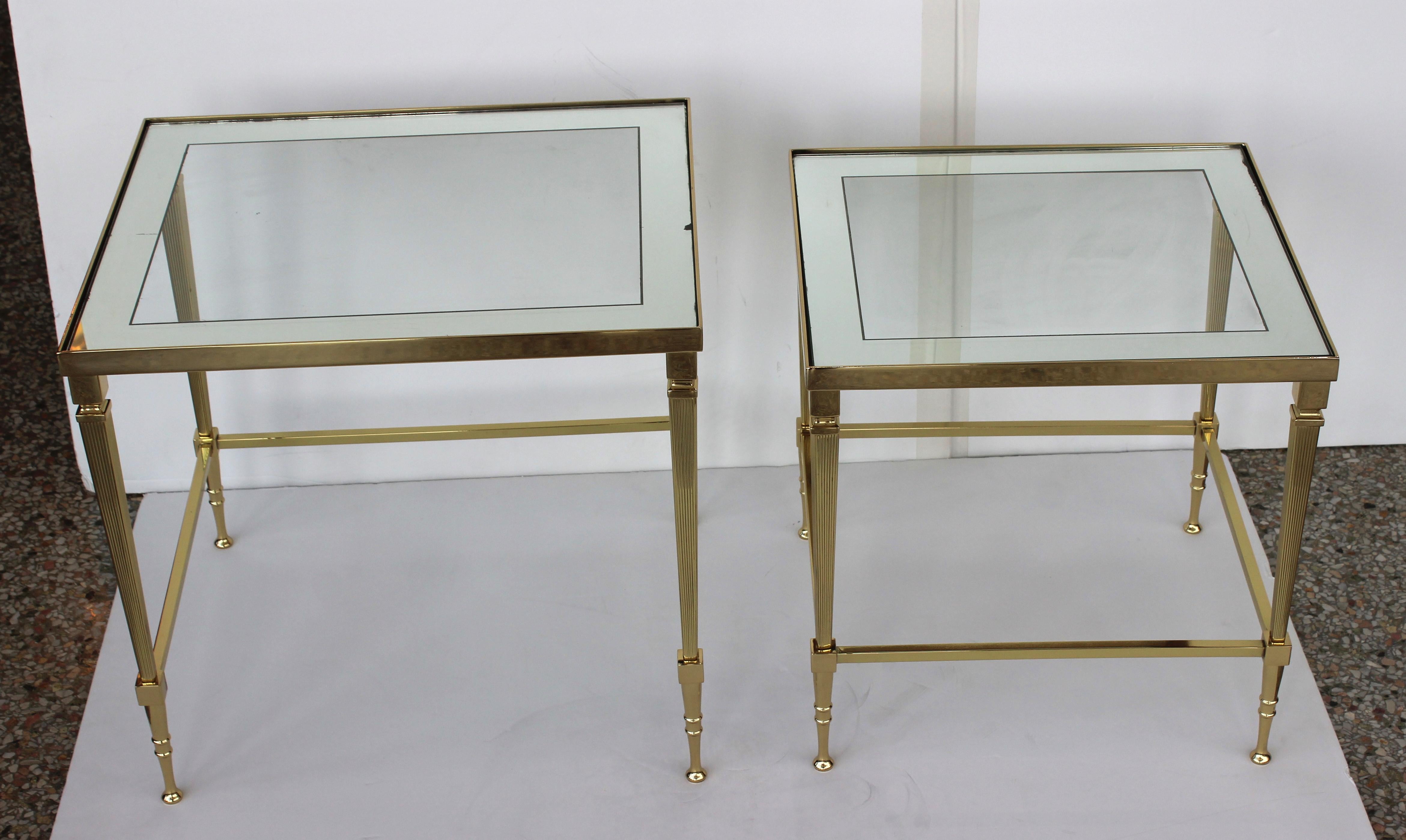 Two Piece Brass Nesting Tables by Jansen In Good Condition In West Palm Beach, FL